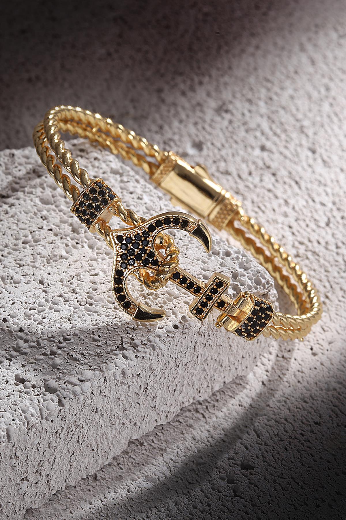 FRNCH Çapa Figürlü Zirkon Taşlı Gold Renk Erkek Bileklik FRJ11111-1211-G