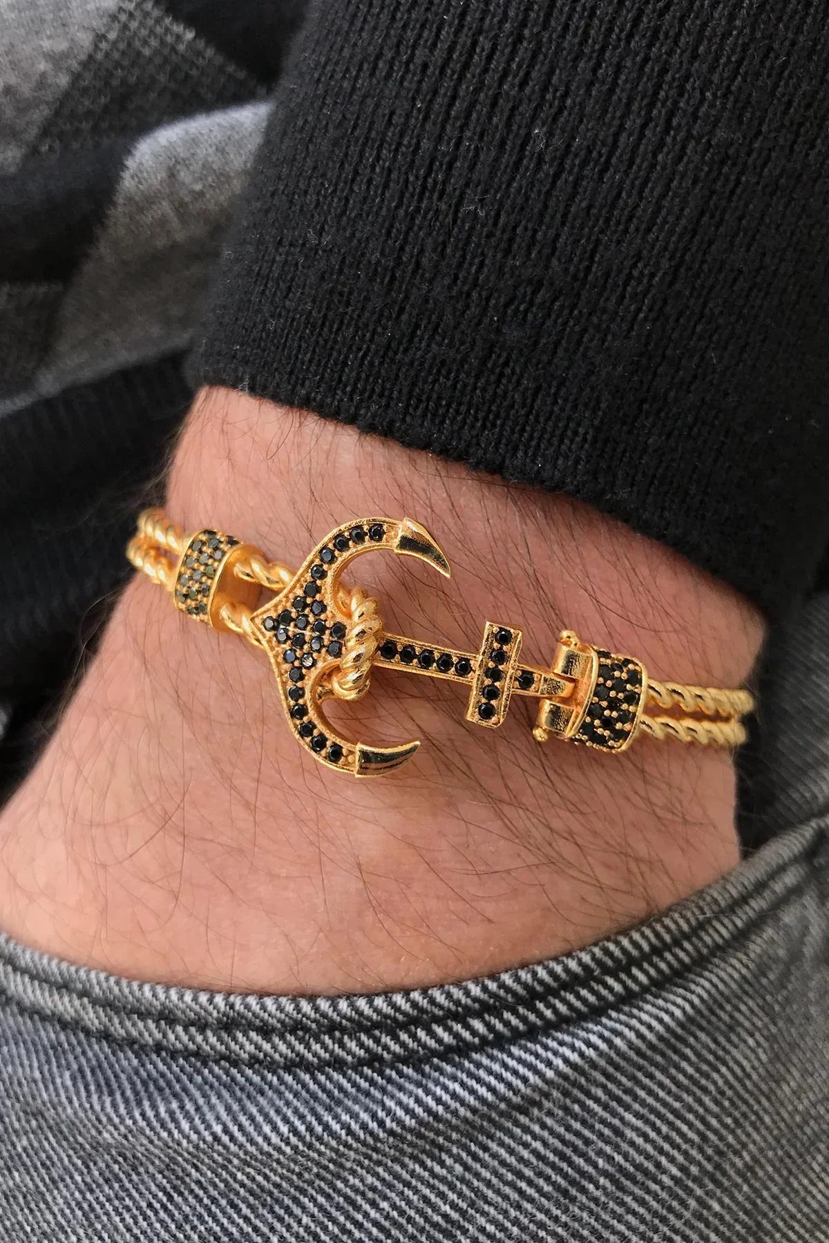 FRNCH Çapa Figürlü Zirkon Taşlı Gold Renk Erkek Bileklik FRJ11111-1211-G