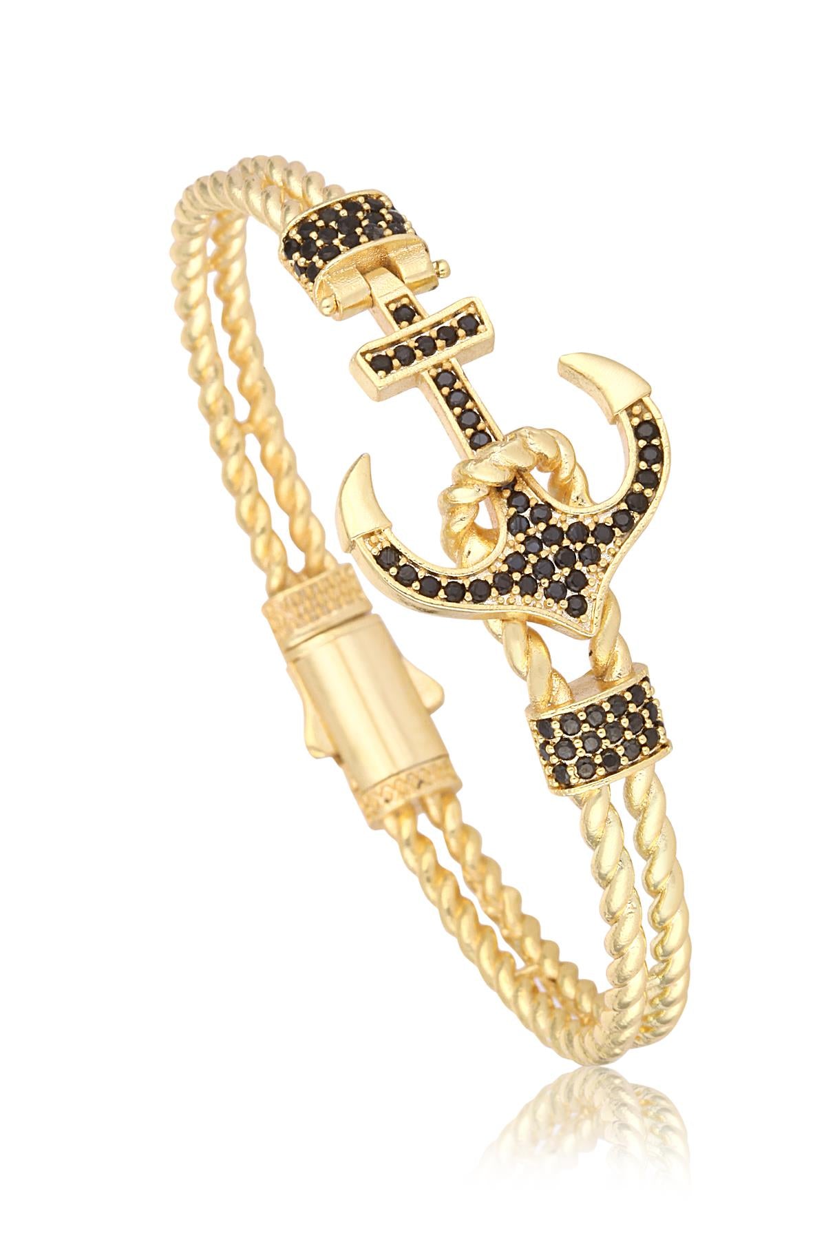 FRNCH Çapa Figürlü Zirkon Taşlı Gold Renk Erkek Bileklik FRJ11111-1211-G