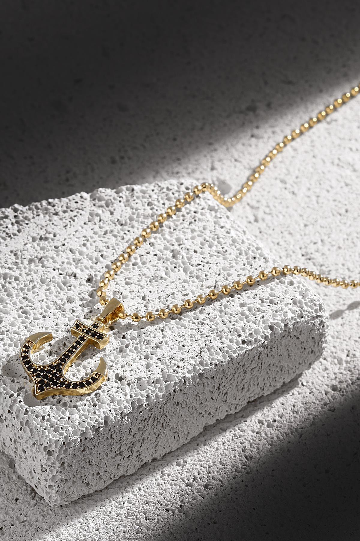 FRNCH Çapa Figürlü Zirkon Taşlı Gold Renk Erkek Kolye FRJ30426-526-G