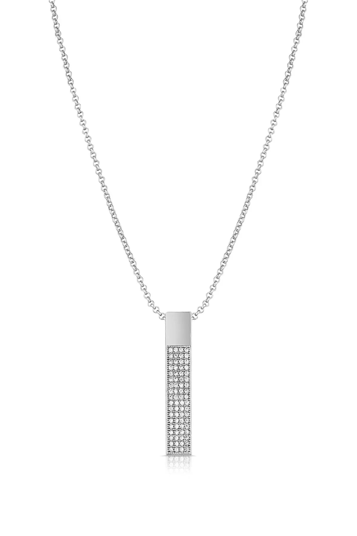 FRNCH Dikdörtgen Model Zirkon Taşlı Gümüş Renk Kadın Kolye FRJ30437-537-A