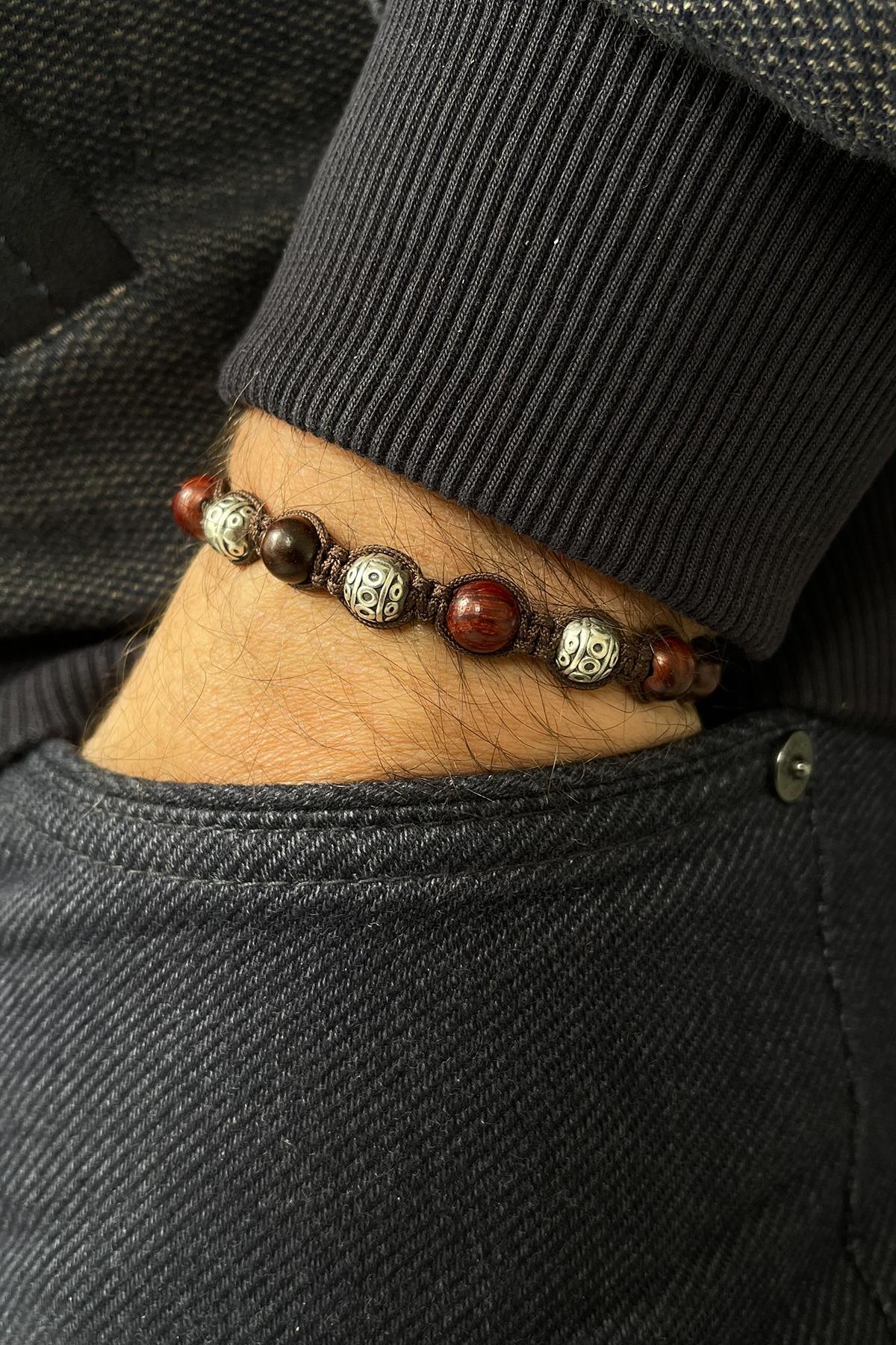 FRNCH Doğal Taşlı Beyaz Renkli Ayarlanabilir Makrome Erkek Bileklik FRJ11321-1421-B2