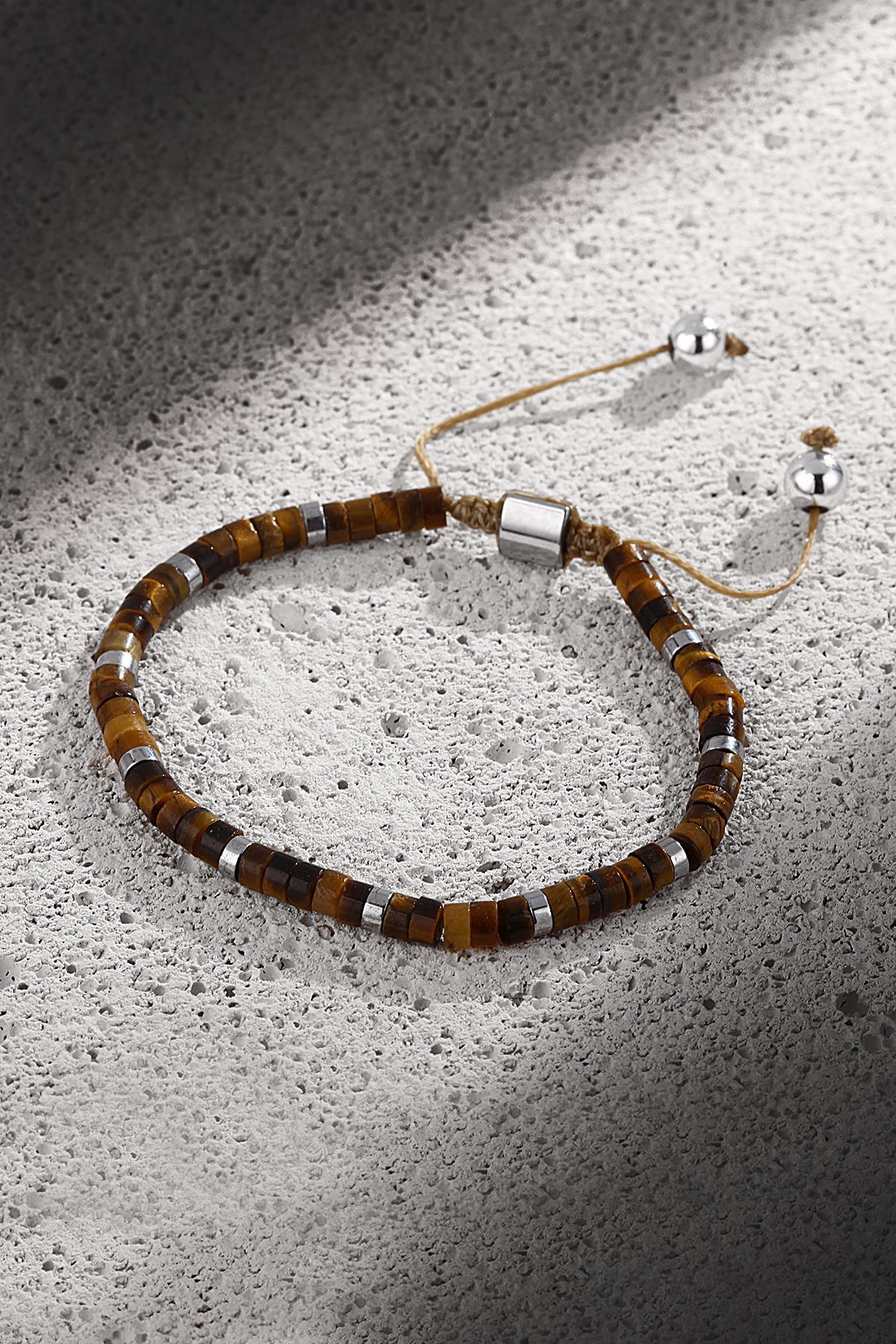 FRNCH Doğal Taşlı Kahverengi Renkli Ayarlanabilir Erkek Bileklik FRJ11252-1352-K