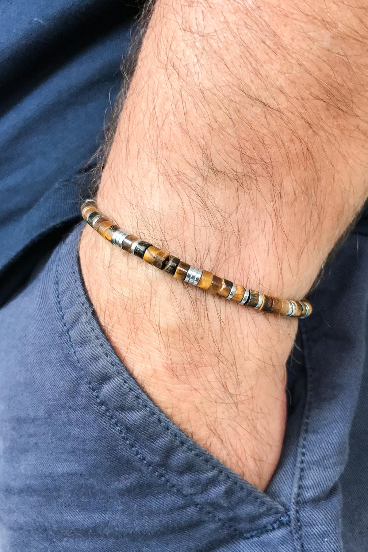 FRNCH Doğal Taşlı Kahverengi Renkli Ayarlanabilir Erkek Bileklik FRJ11252-1352-K