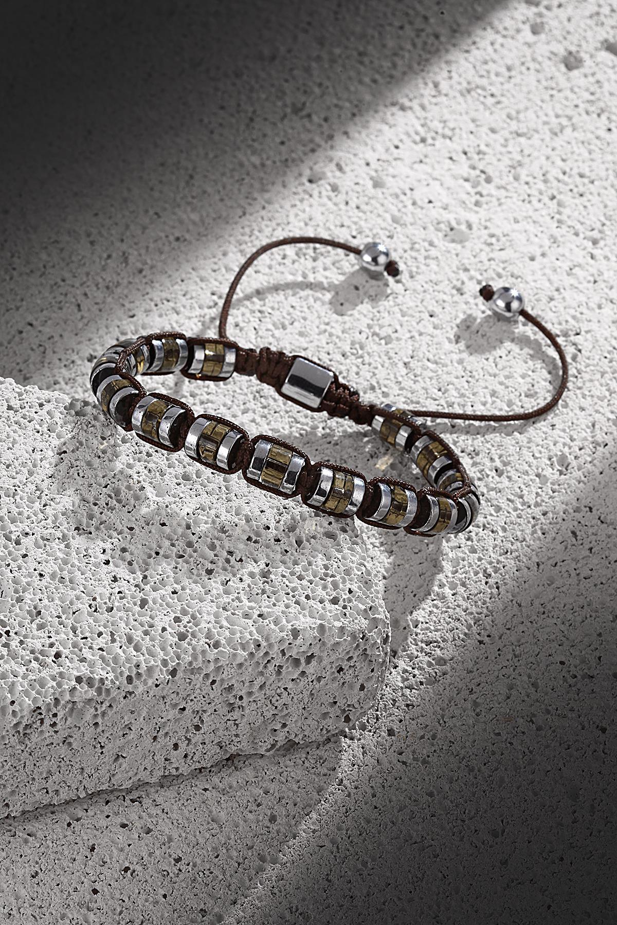 FRNCH Doğal Taşlı Kahverengi Renkli Ayarlanabilir Makrome Erkek Bileklik FRJ11322-1422-K