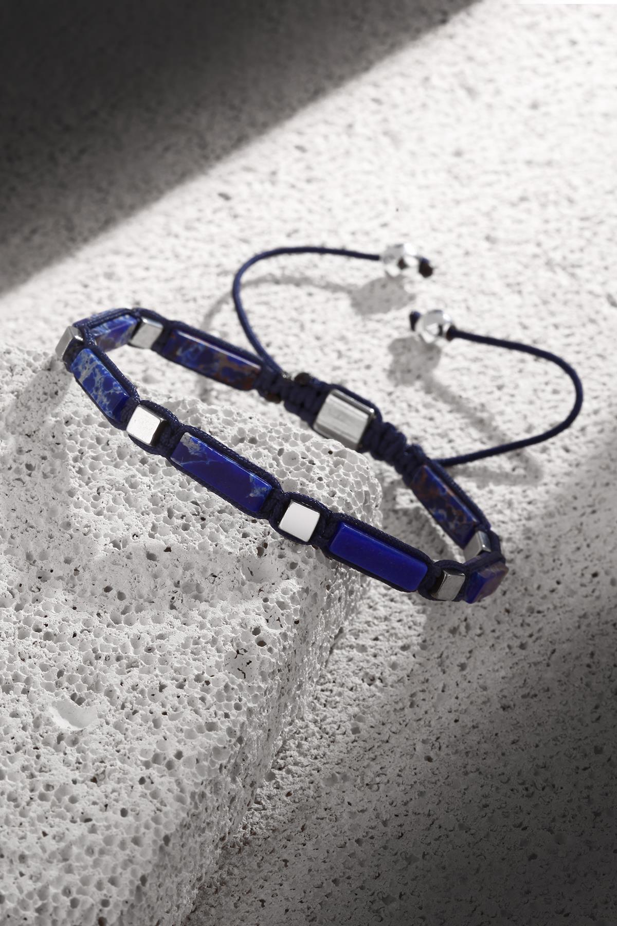 FRNCH Doğal Taşlı Lacivert Renkli Ayarlanabilir Erkek Bileklik FRJ11253-1353-LA