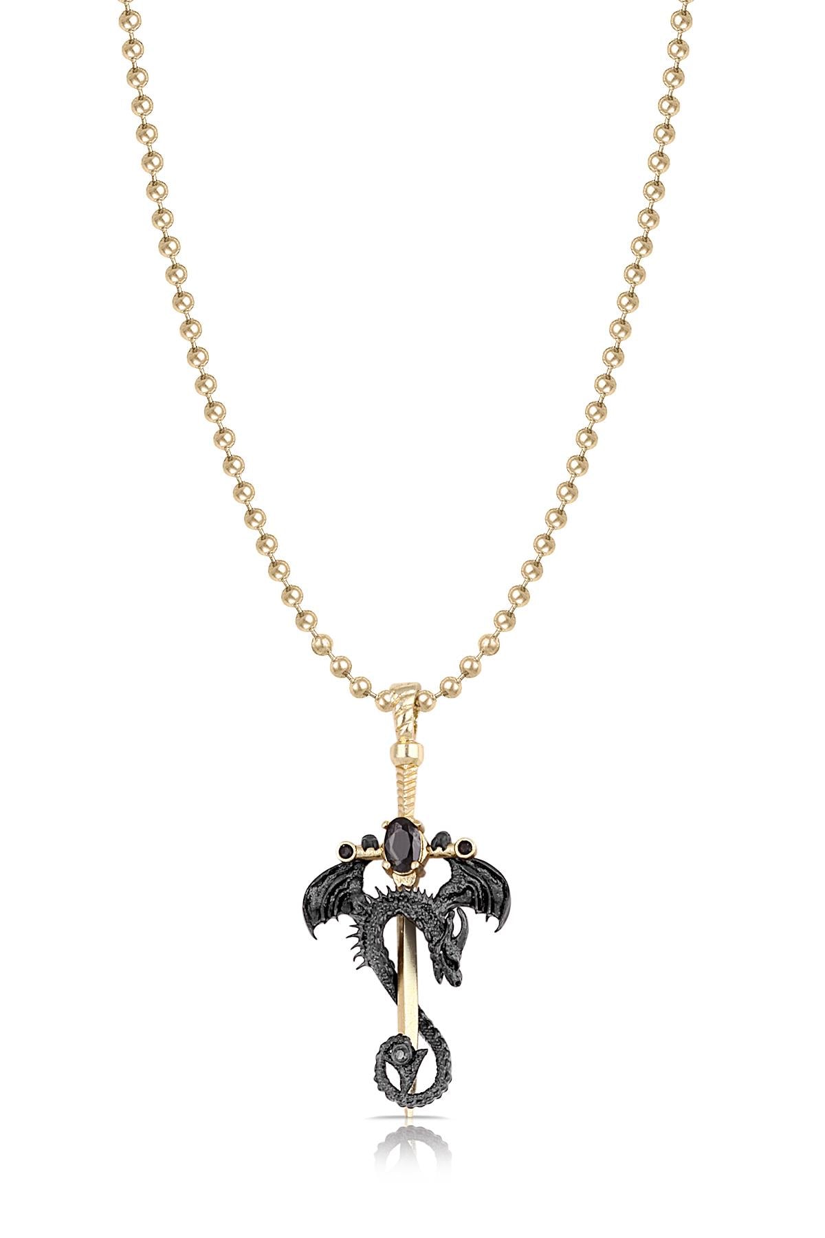 FRNCH Ejderha-Kılıç Figürlü Zirkon Taşlı Gold-Füme Renk Erkek Kolye FRJ30436-536-G2B