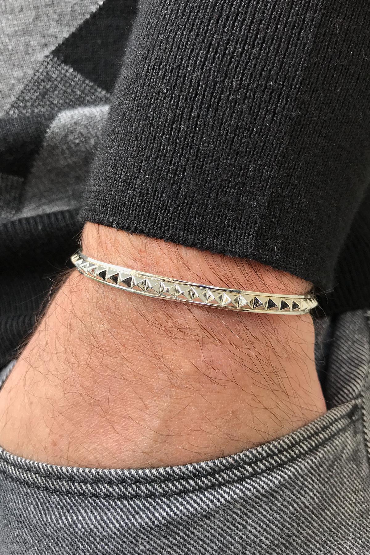 FRNCH Erkek Handmade Piramit Desenli Silver Kelepçe FRJ11175-1275-A