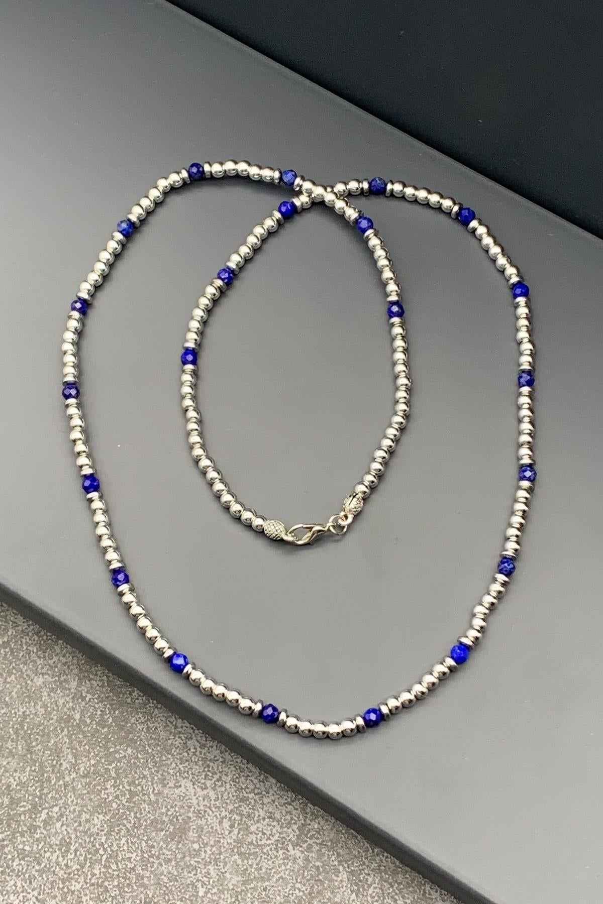 FRNCH Fasetli Lapis Lazuli Doğal Taşlı Lacivert Renkli Erkek Kolye FRJ30451-551-L2