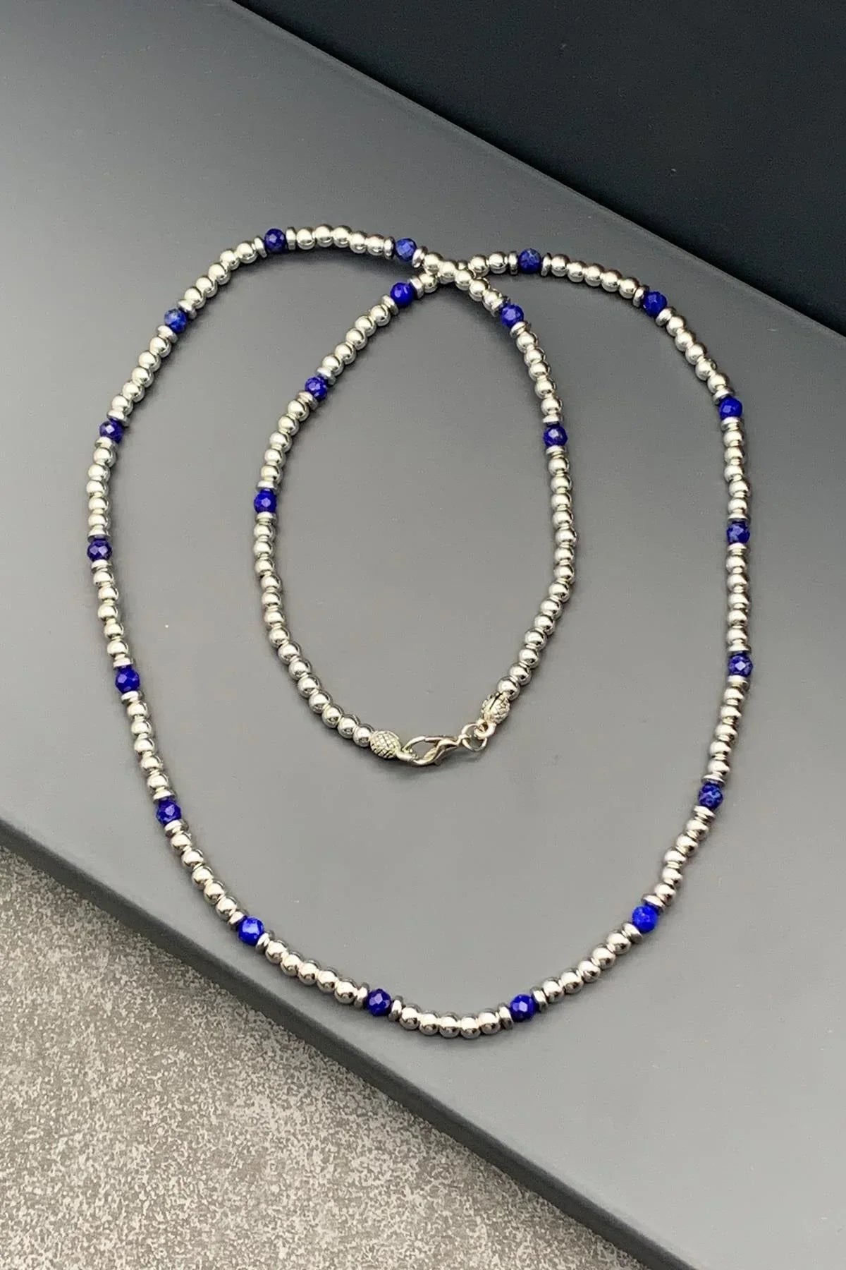 FRNCH Fasetli Lapis Lazuli Doğal Taşlı Lacivert Renkli Erkek Kolye FRJ30451-551-L2