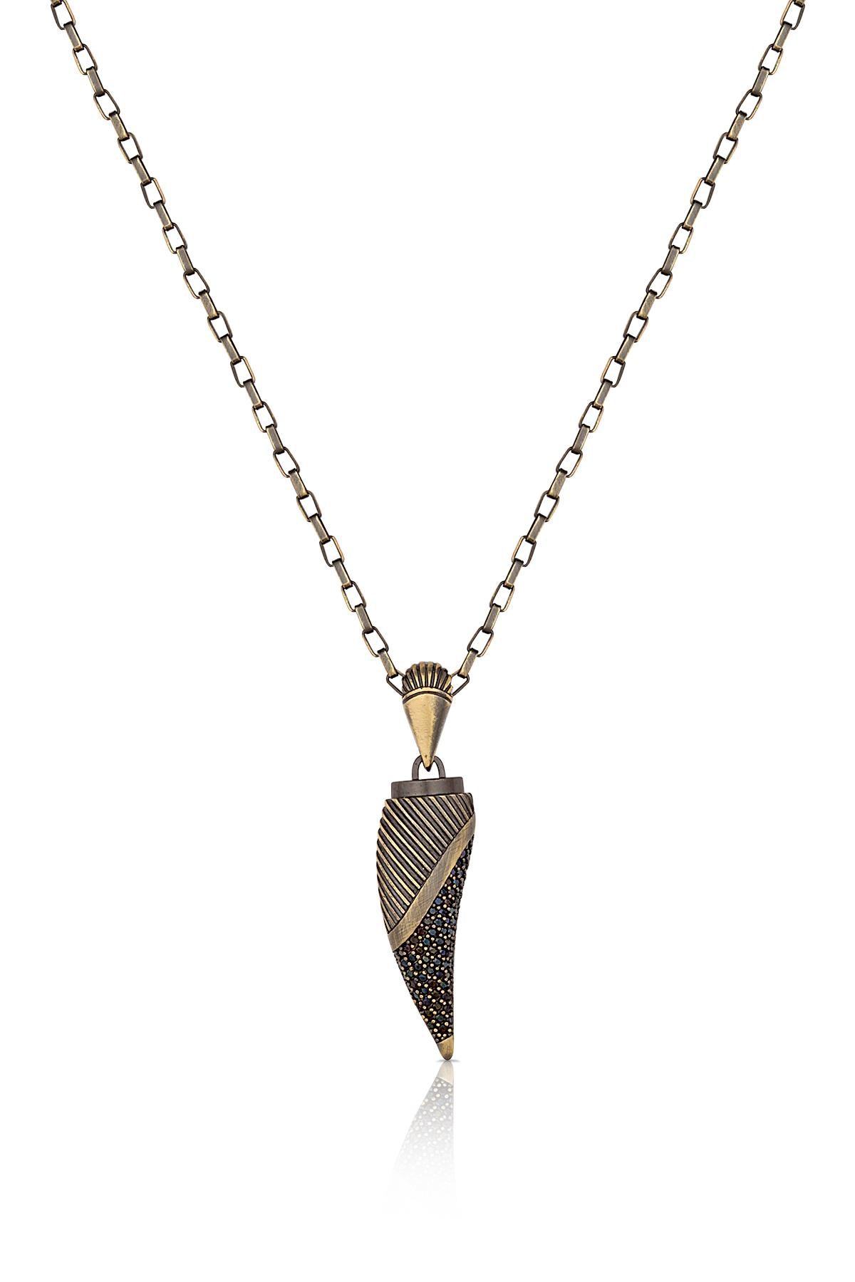 FRNCH Fil Dişi Zirkon Taşlı Handmade Erkek Kolye FRJ30392-492-A