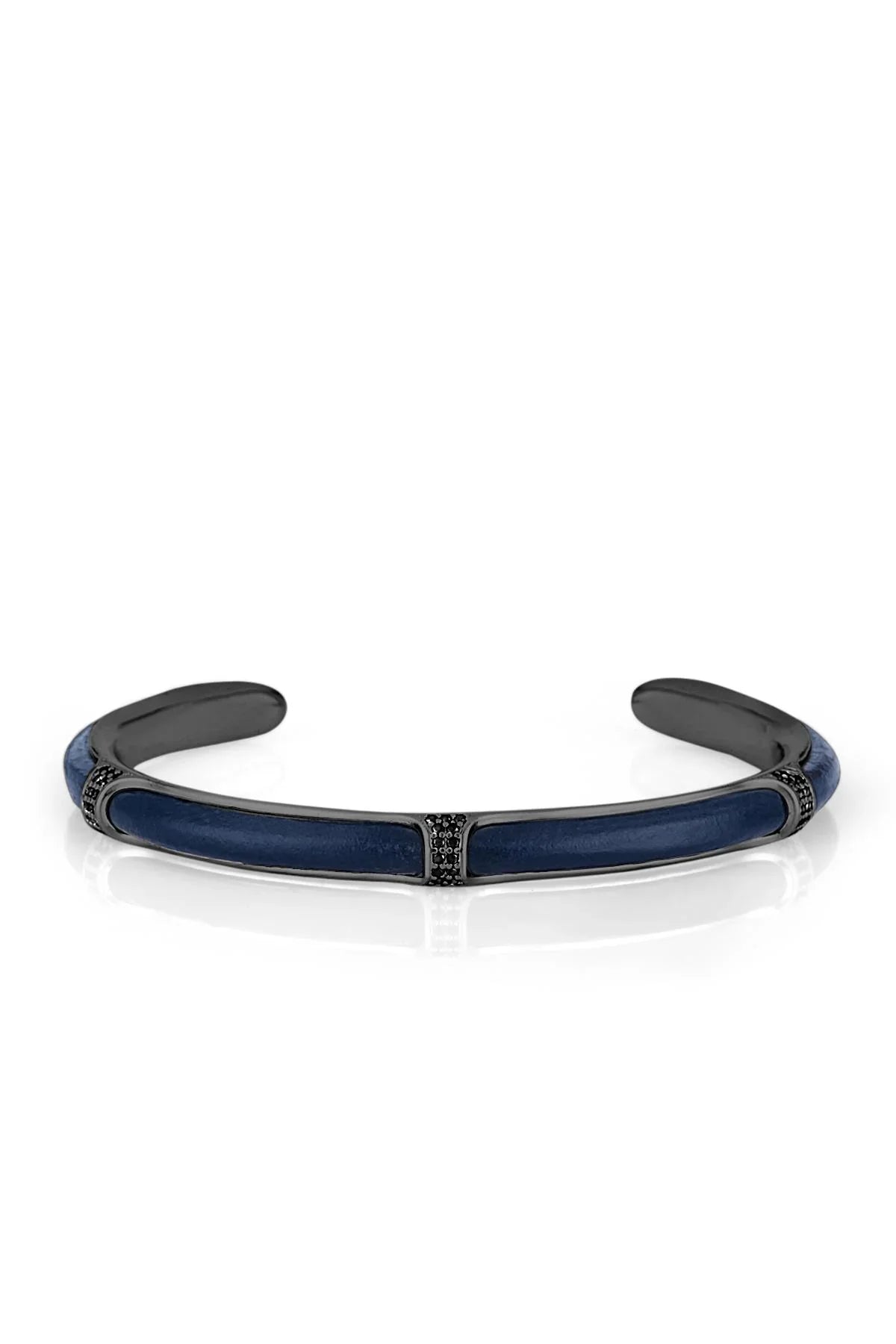 FRNCH Gerçek Deri Detaylı Zirkon Taşlı Erkek Handmade Kelepçe FRJ11137-1237-BT