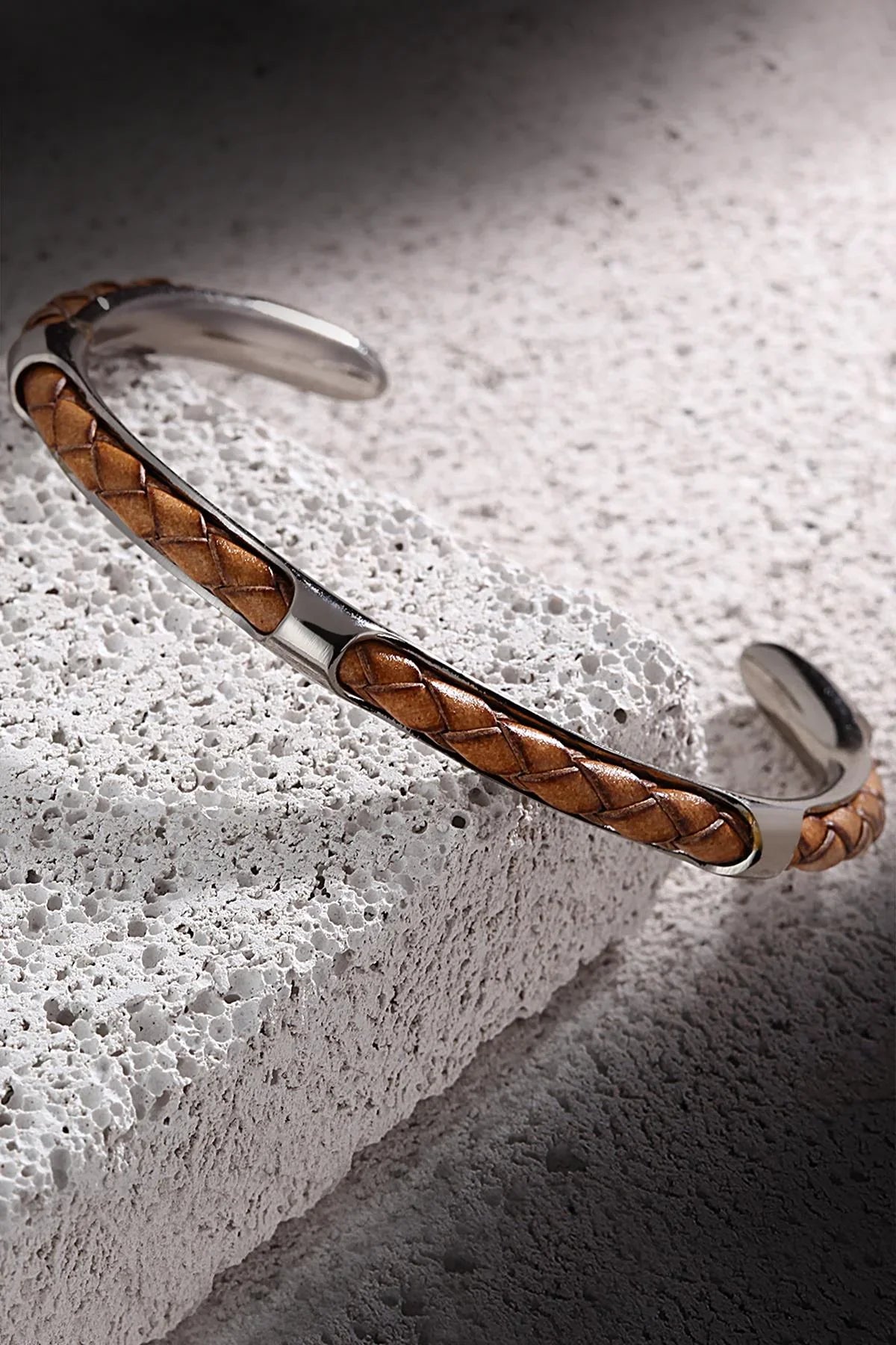 FRNCH Gerçek Erkek Deri Detaylı Handmade Erkek Kelepçe Bileklik FRJ11164-1264-BK