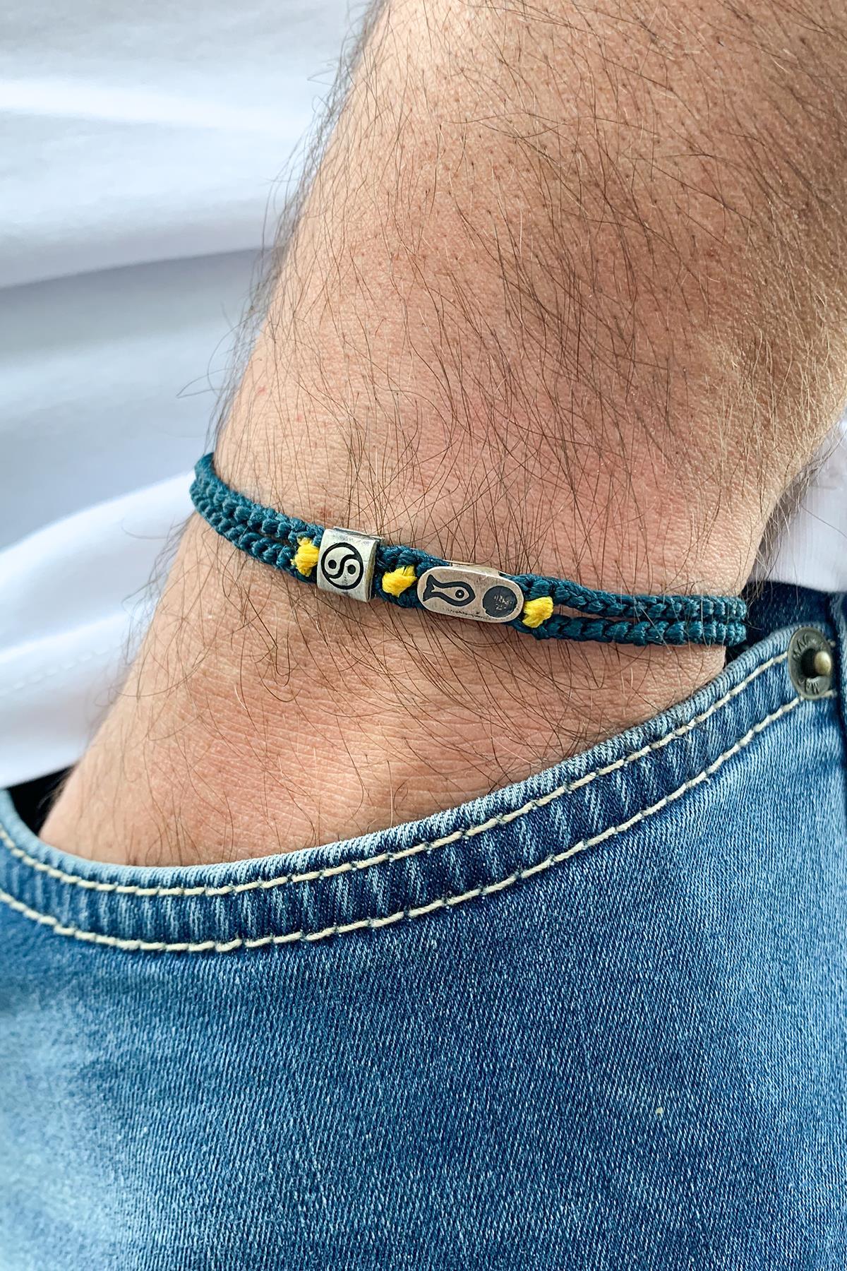 FRNCH Greek Model Lacivert İpli El Yapımı Örme Erkek Bileklik FRJ20113-213-L