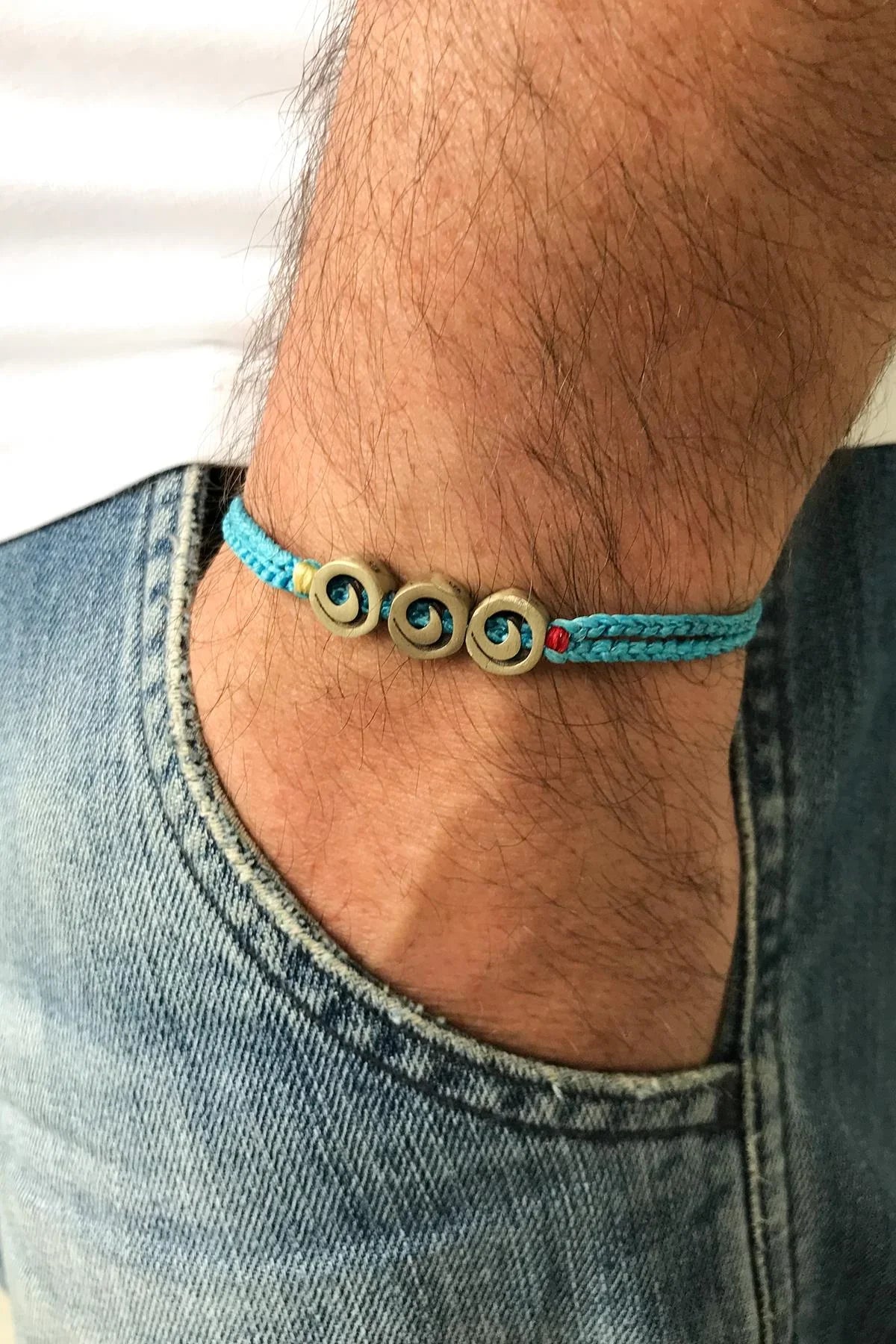 FRNCH Greek Model Mavi İpli El Yapımı Örme Erkek Bileklik FRJ20058-158-M