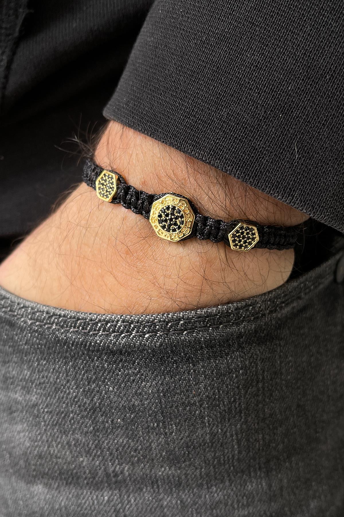 FRNCH Handmade Gold Renkli Makrome Erkek Bileklik FRJ10603-703-G