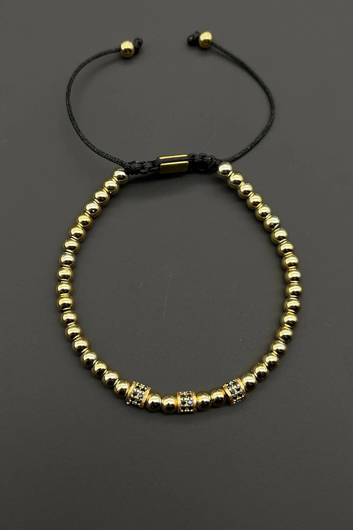 FRNCH Hematit Doğal Taşlı Zirkon Parçalı Altın Renkli Erkek Bileklik FRJ11601-1701-G