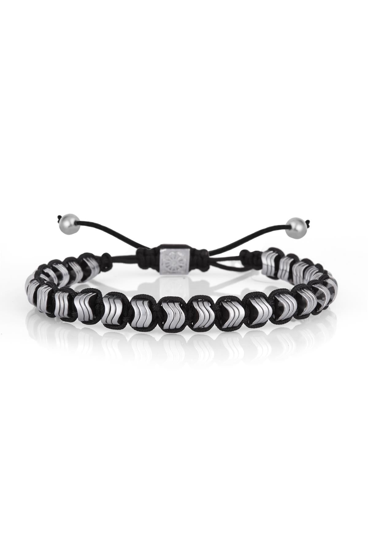 FRNCH Hematit Taşlı Erkek Handmade Silver Makrome Bileklik FRJ11099-1199-A