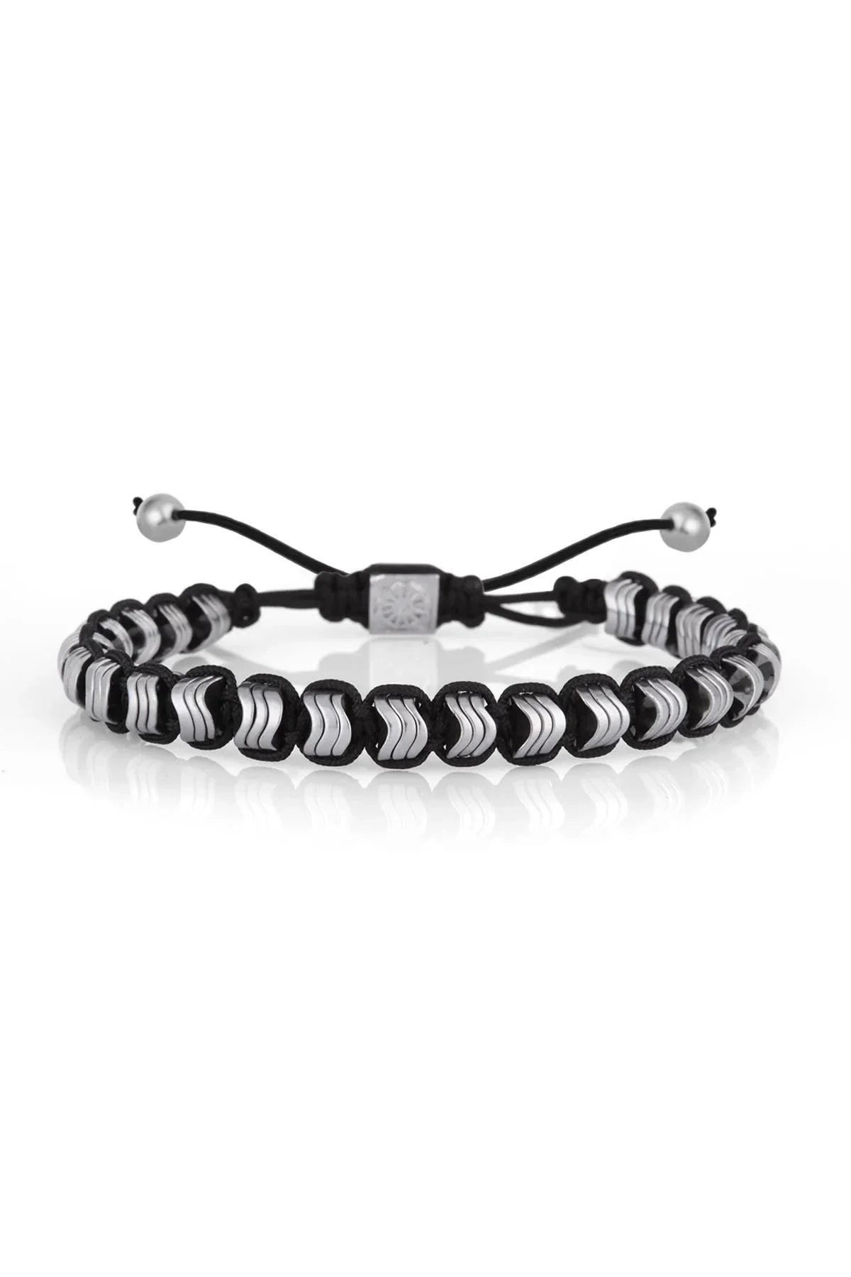 FRNCH Hematit Taşlı Erkek Handmade Silver Makrome Bileklik FRJ11099-1199-A