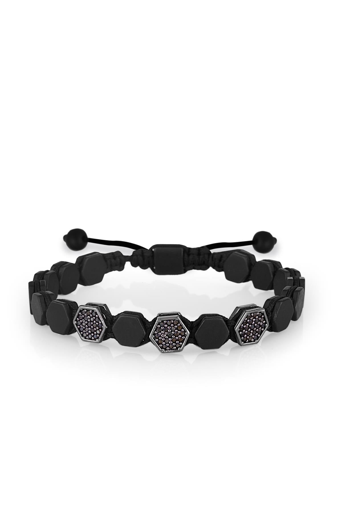 FRNCH Hematit Zirkon Taşlı Ayarlanabilir Handmade Erkek Makrome Bileklik FRJ11209-1309-B2