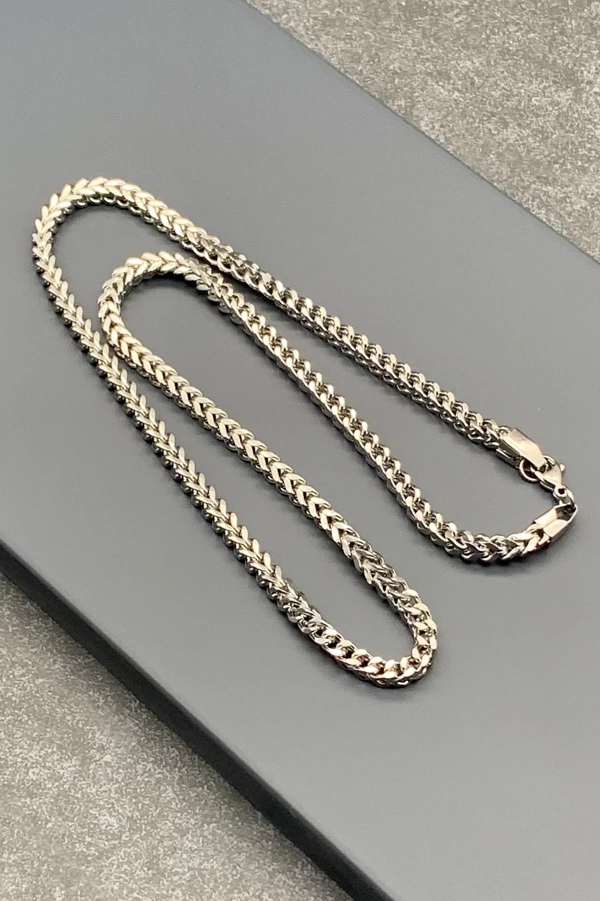 FRNCH İtalyan Model Gümüş Renkli 316L Çelik Erkek Kolye FRJ30465-565-A