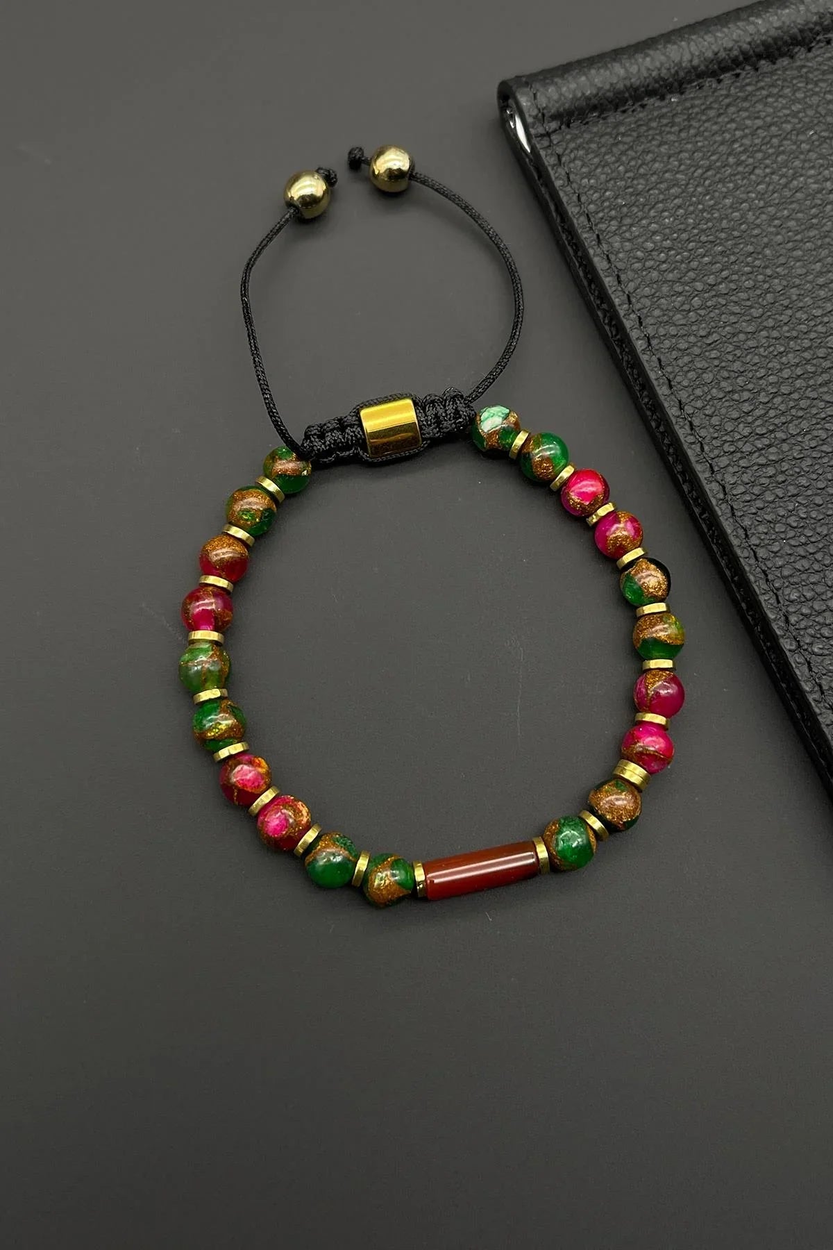 FRNCH Jade Doğal Taşlı Çok Renkli Ayarlanabilir Makrome Erkek Bileklik FRJ11650-1750-CK