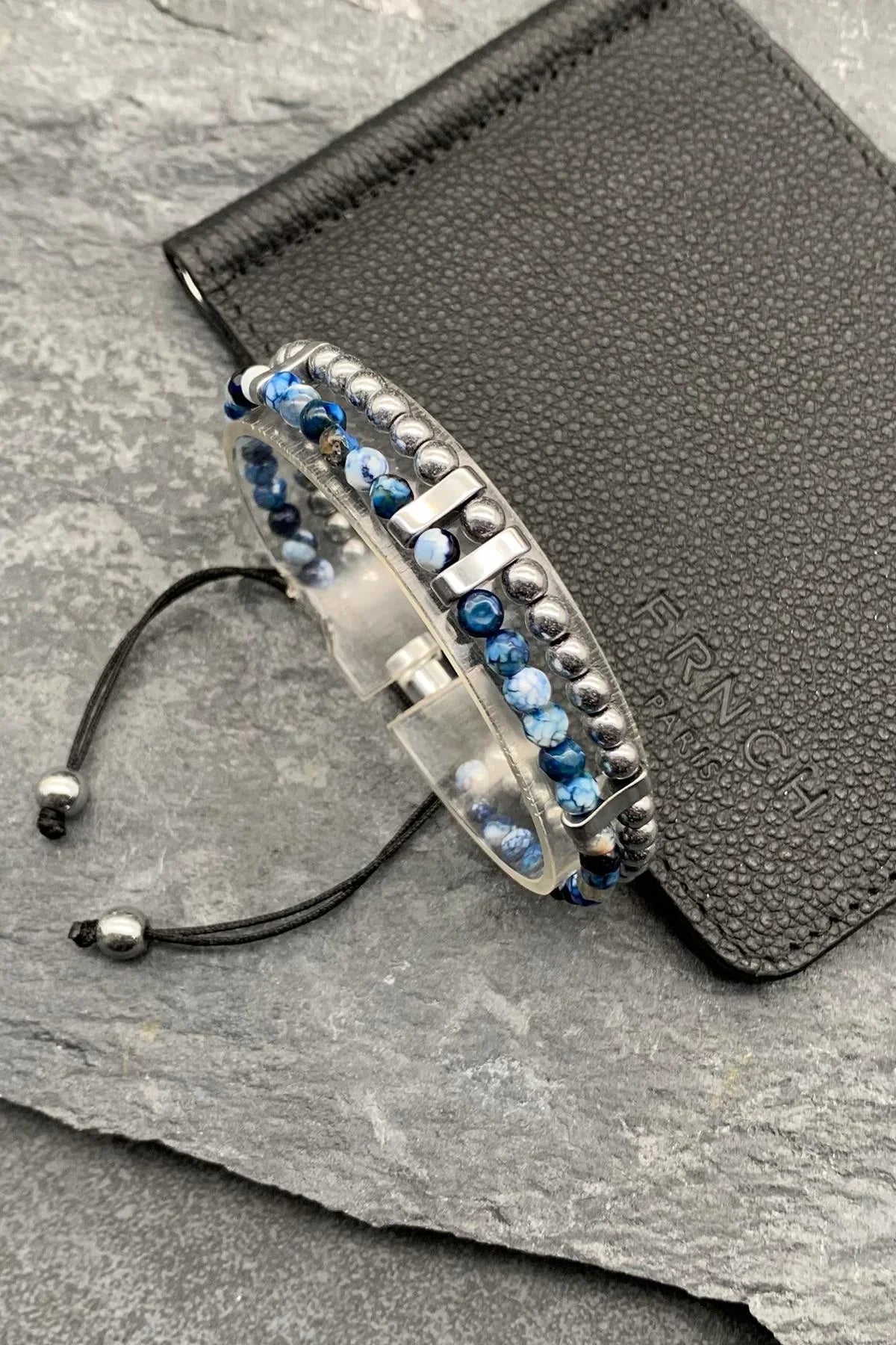 FRNCH Jade Doğal Taşlı Mavi Renkli Ayarlanabilir Makrome Erkek Bileklik FRJ11654-1754-M2