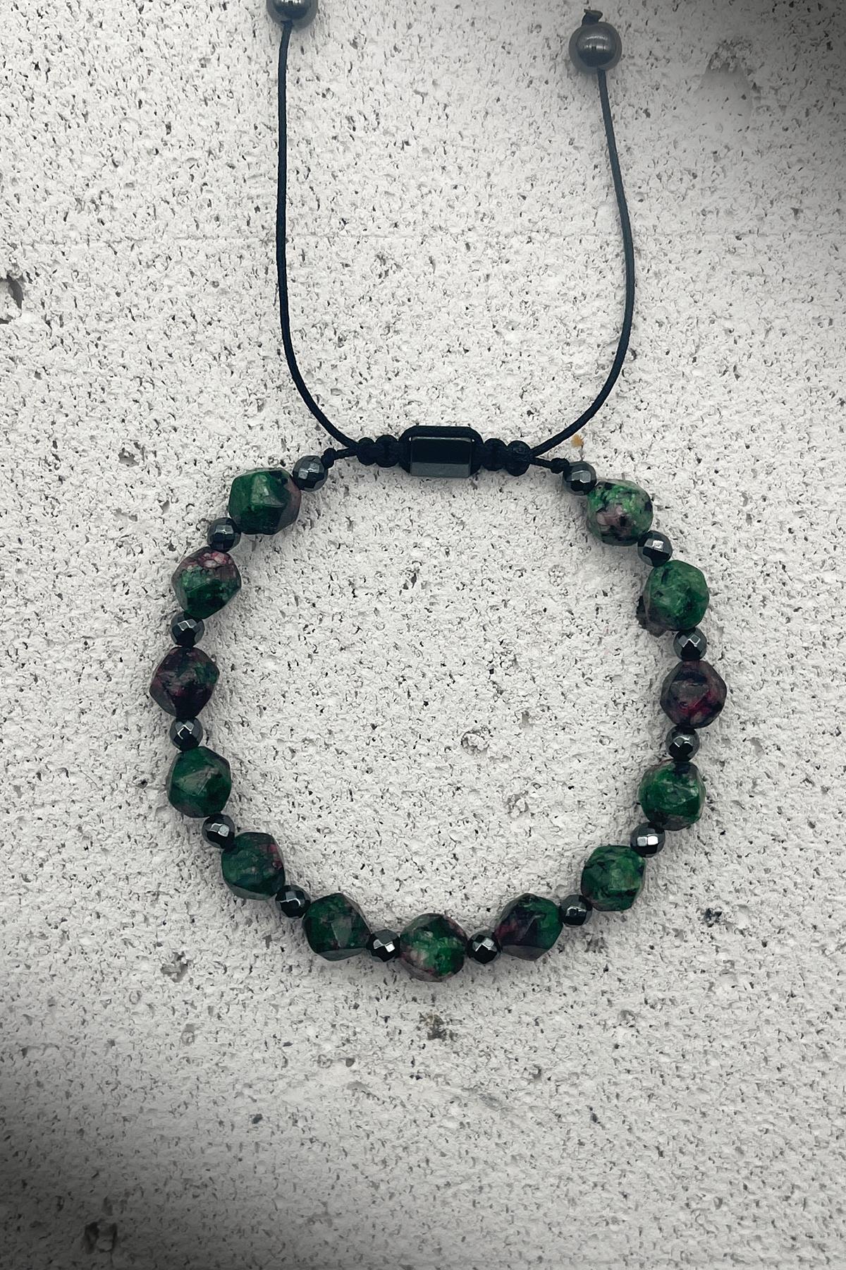 FRNCH Jade Doğal Taşlı Yeşil Renkli Ayarlanabilir Makrome Erkek Bileklik FRJ11401-1501-Y