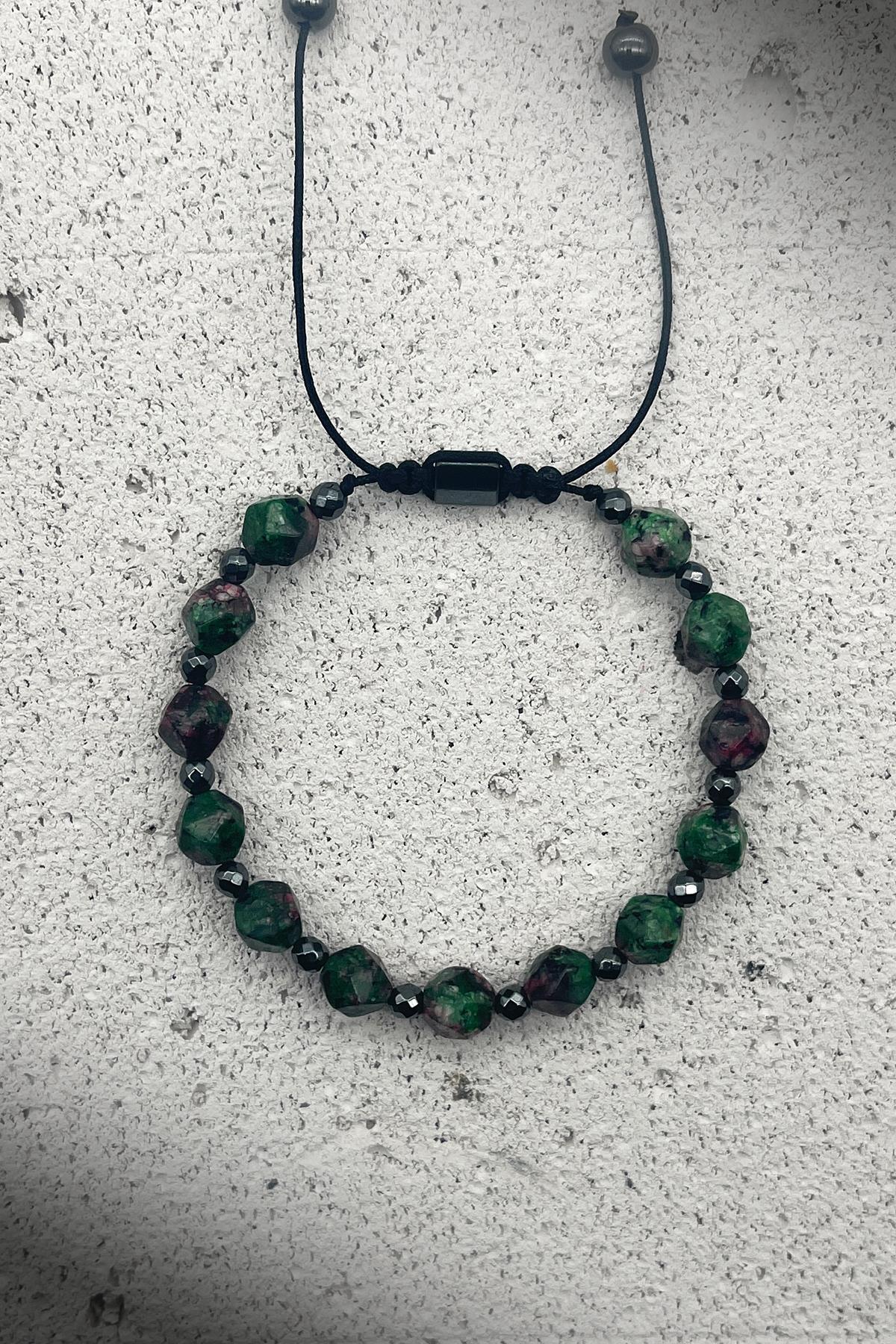FRNCH Jade Doğal Taşlı Yeşil Renkli Ayarlanabilir Makrome Erkek Bileklik FRJ11401-1501-Y