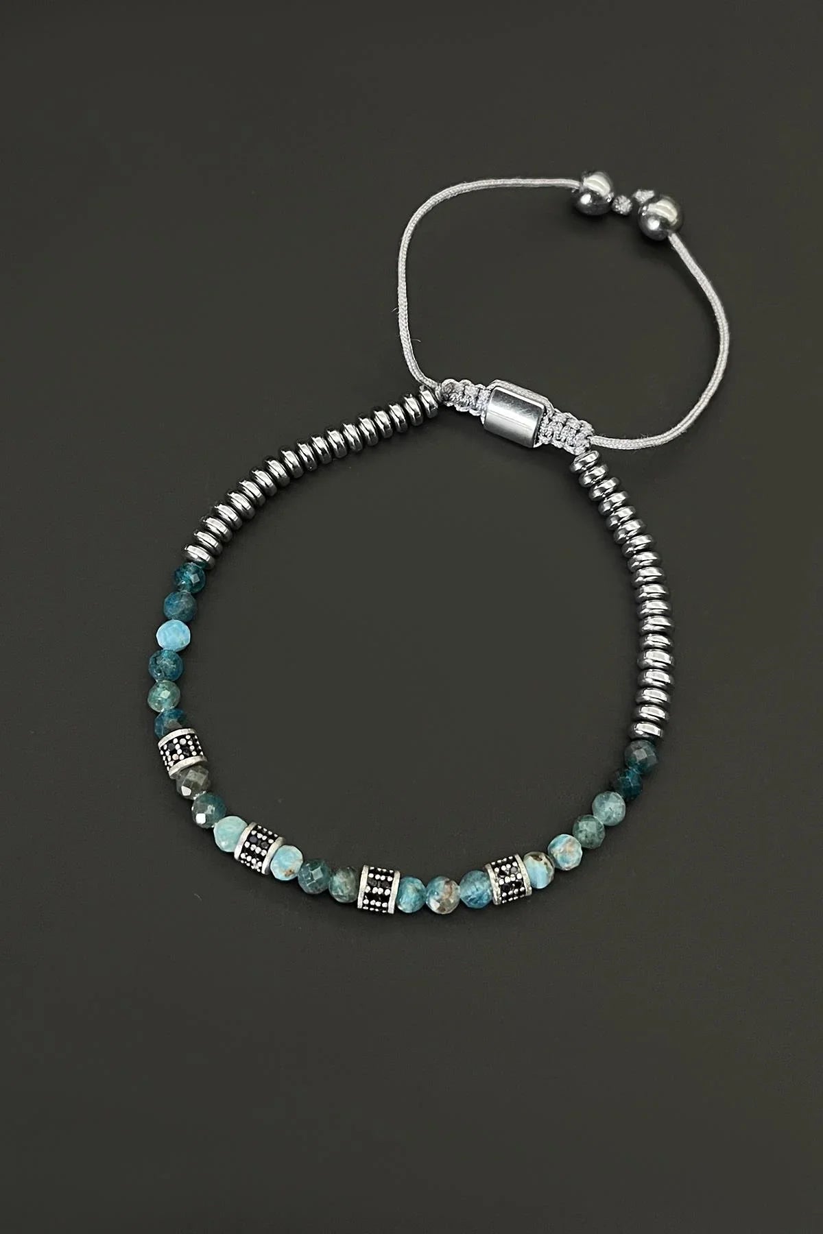 FRNCH Jade Doğal Taşlı Zirkon Parçalı Mavi Renkli Makrome Erkek Bileklik FRJ11677-1777-M