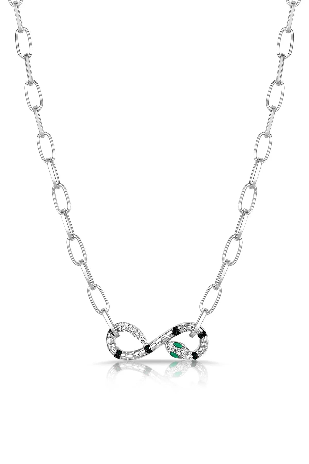 FRNCH Kadın Yılan Figürlü Zirkon Taşlı Silver Kolye FRJ30417-517-A