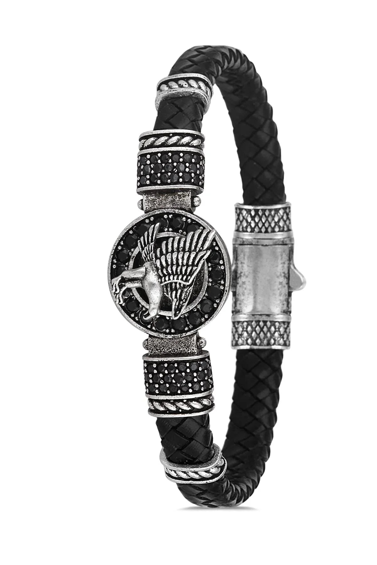 FRNCH Kartal Figürlü Zirkon Taşlı Eskitme Renkli Gerçek Deri Erkek Bileklik FRJ11205-1305-A2