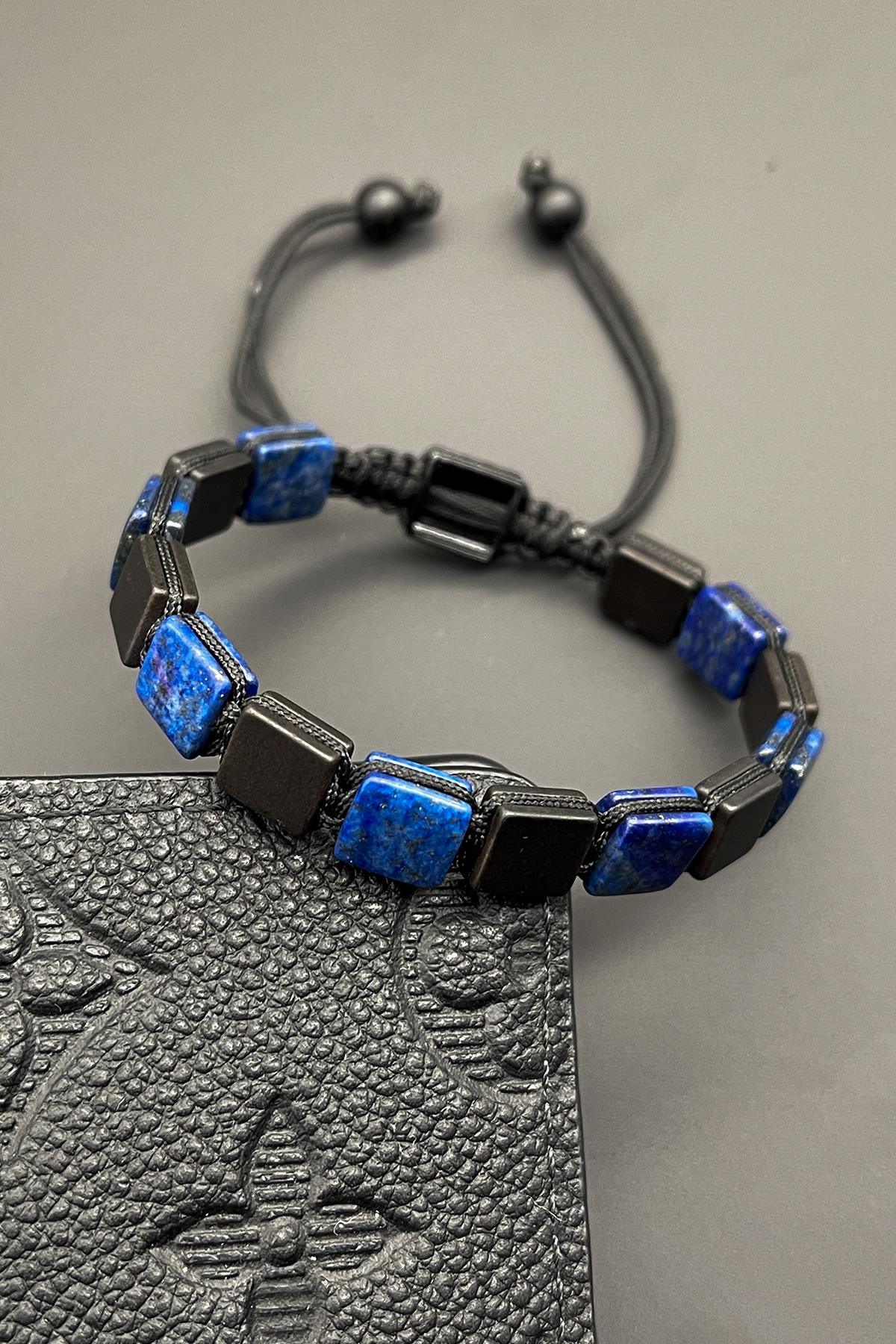 FRNCH Lapis Lazuli Doğal Taşlı Lacivert Renkli Ayarlanabilir Erkek Bileklik FRJ11596-1696-B2L