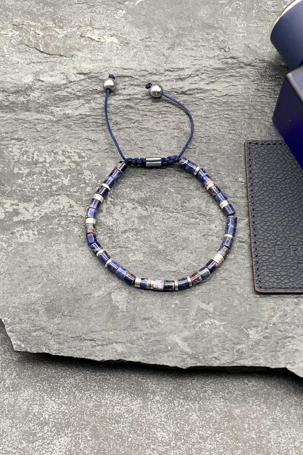 FRNCH Lapis Lazuli Doğal Taşlı Lacivert Renkli Ayarlanabilir Erkek Bileklik FRJ11597-1697-AL