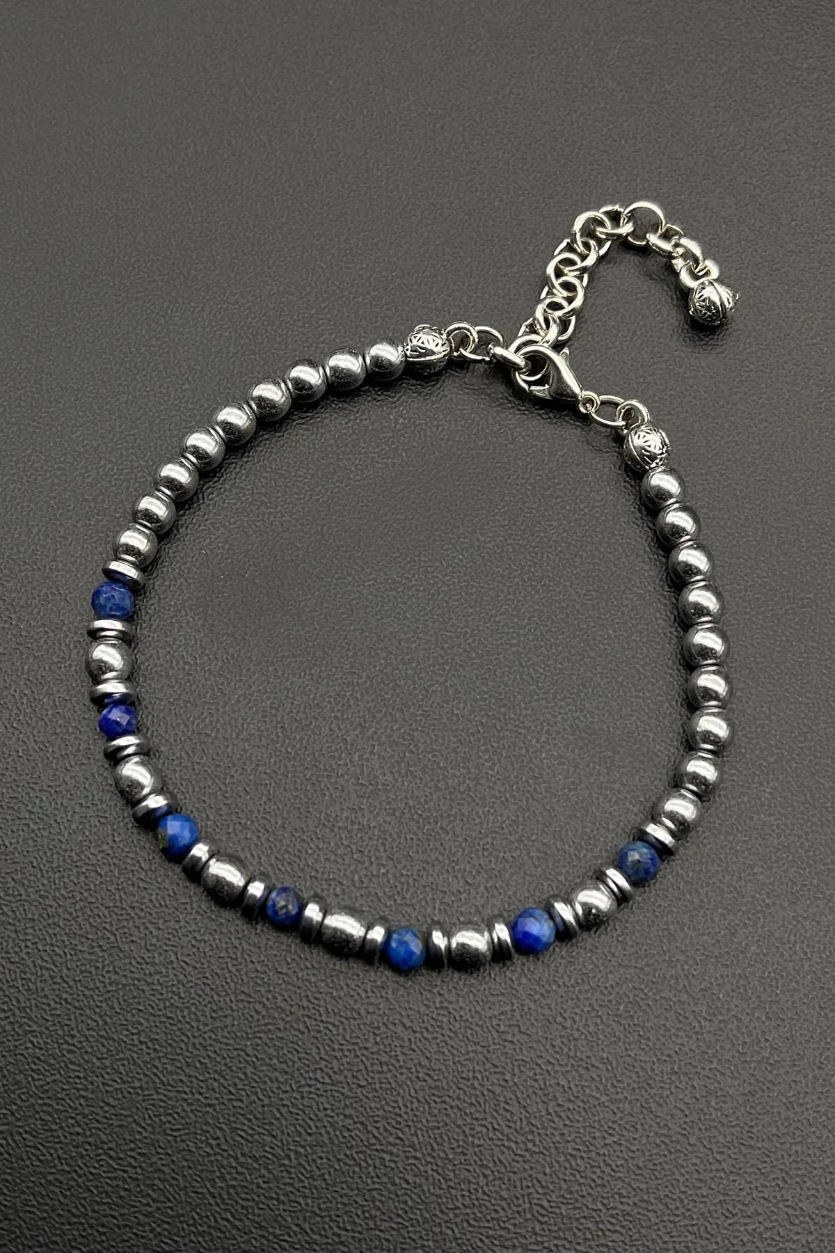 FRNCH Lapis Lazuli Doğal Taşlı Lacivert Renkli Ayarlanabilir Erkek Bileklik FRJ11710-1810-L