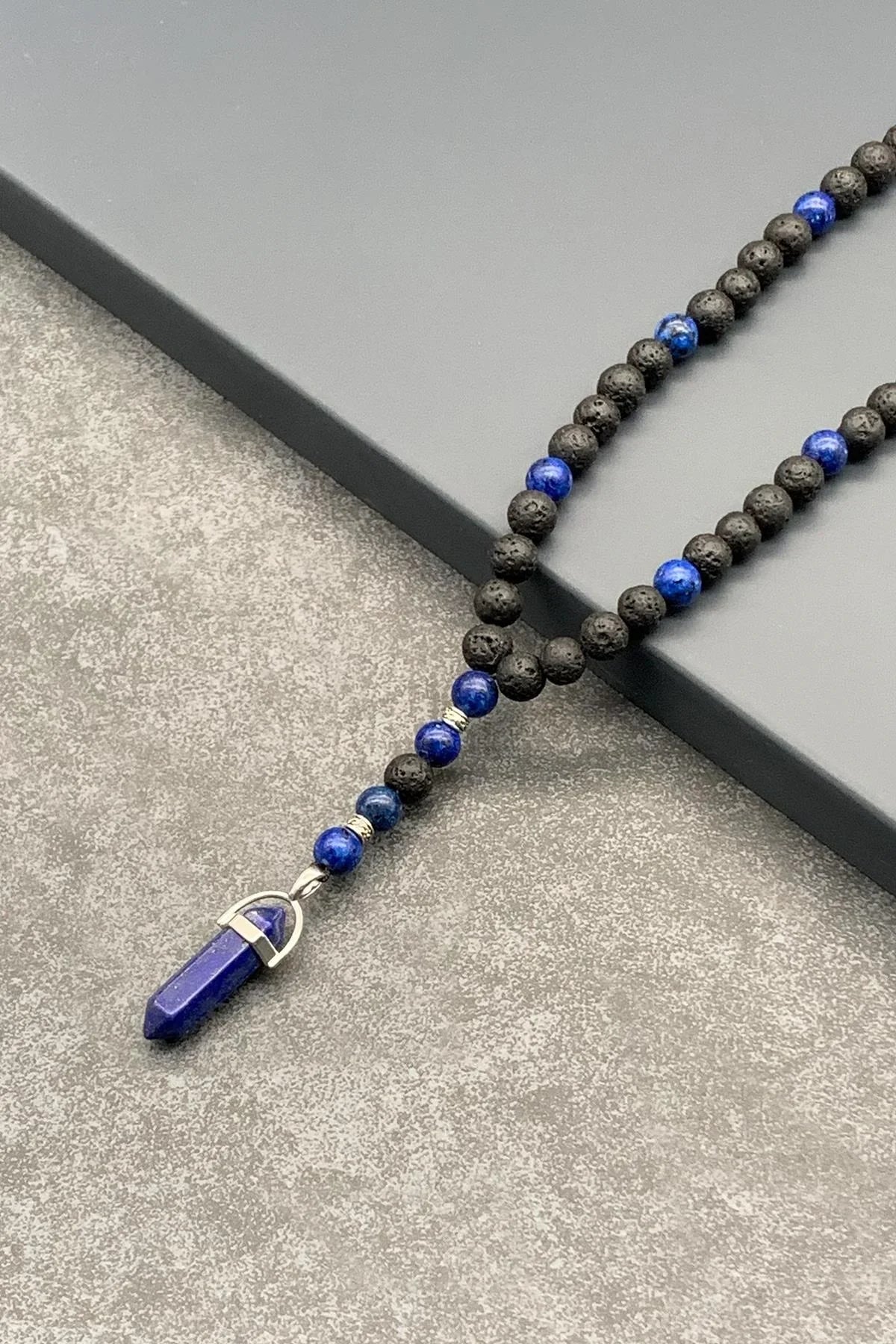 FRNCH Lapis Lazuli Doğal Taşlı Lacivert Renkli Ayarlanabilir Erkek Kolye FRJ30464-564-L