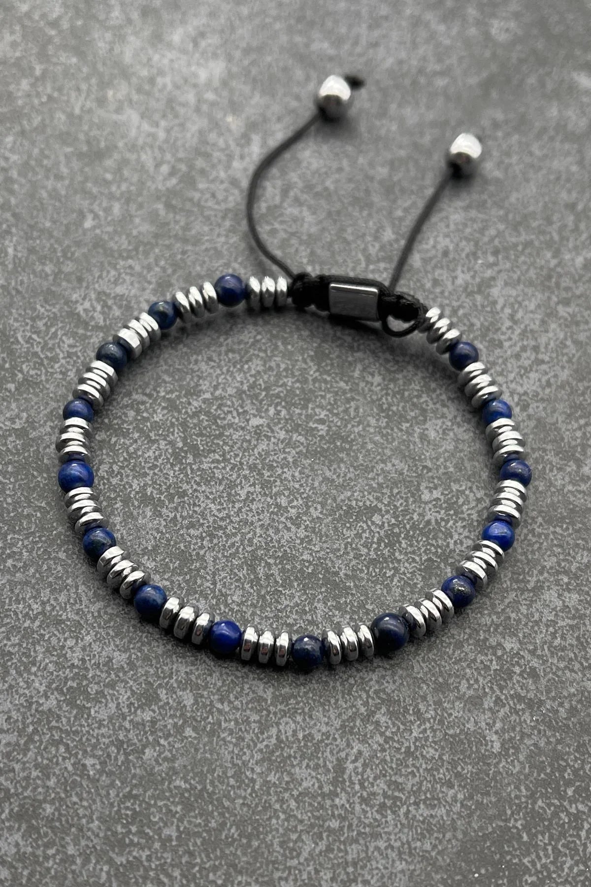 FRNCH Lapis Lazuli Doğal Taşlı Lacivert Renkli Ayarlanabilir Makrome Erkek Bileklik FRJ11439-1539-L