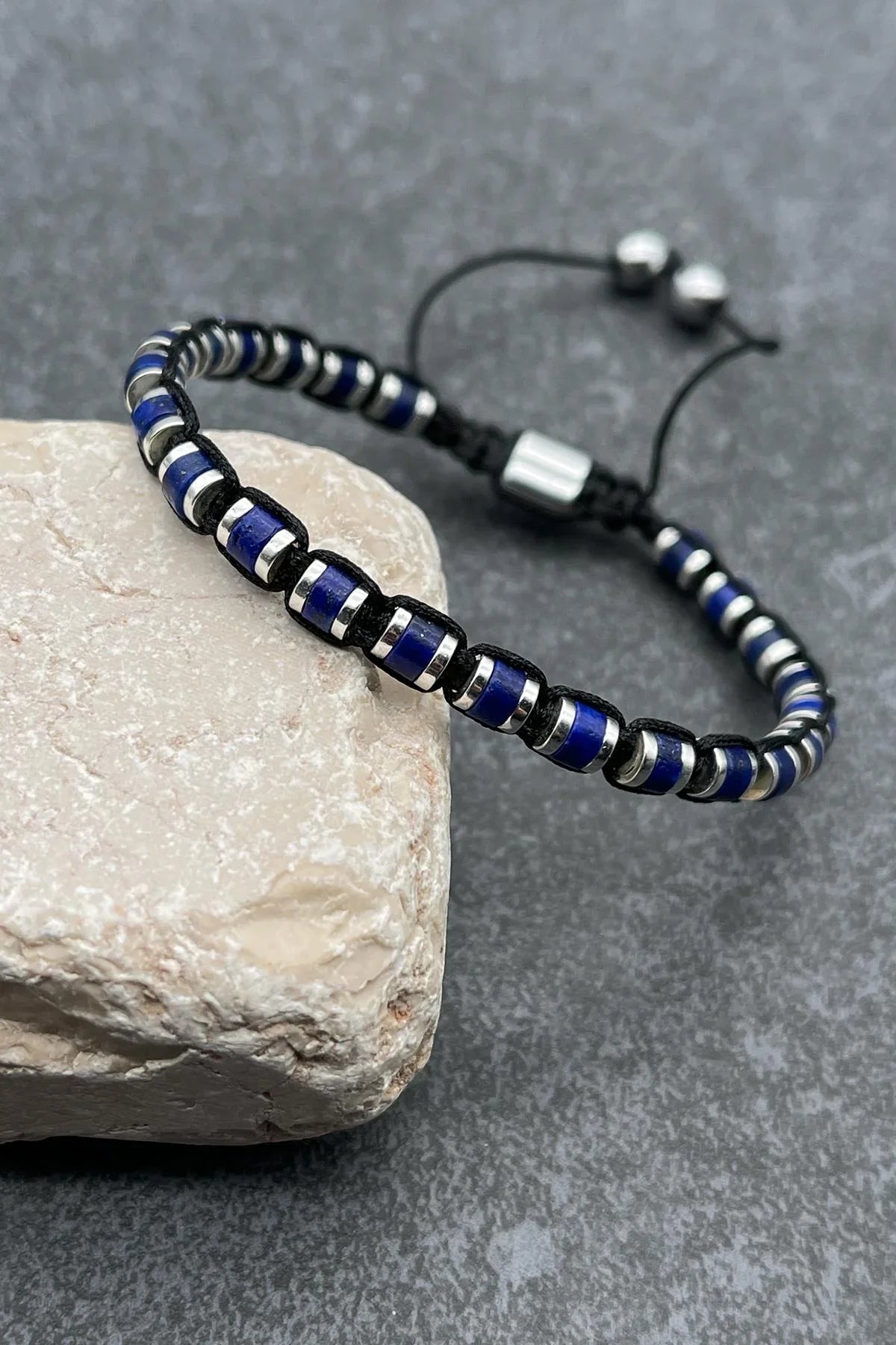 FRNCH Lapis Lazuli Doğal Taşlı Lacivert Renkli Ayarlanabilir Makrome Erkek Bileklik FRJ11442-1542-L