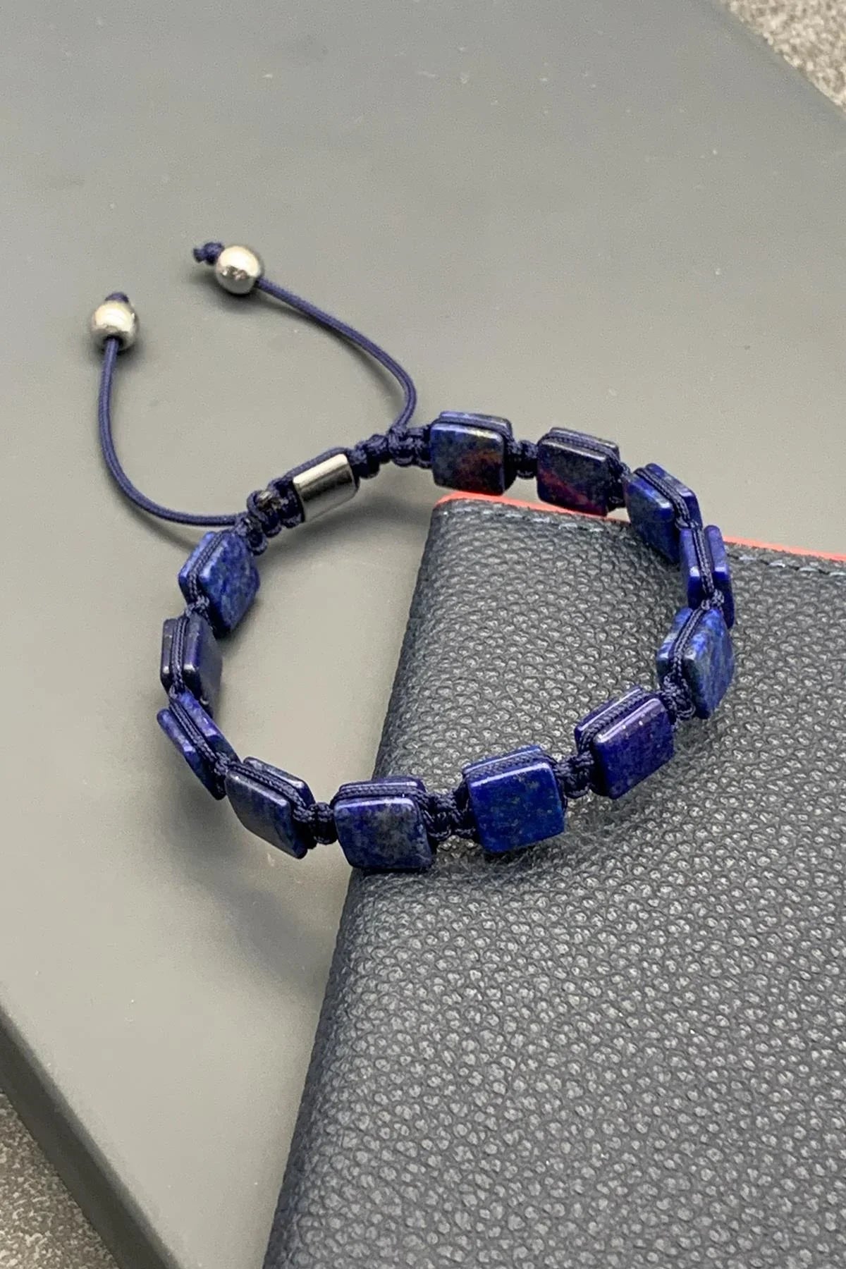 FRNCH Lapis Lazuli Doğal Taşlı Lacivert Renkli Ayarlanabilir Makrome Erkek Bileklik FRJ11534-1634-L