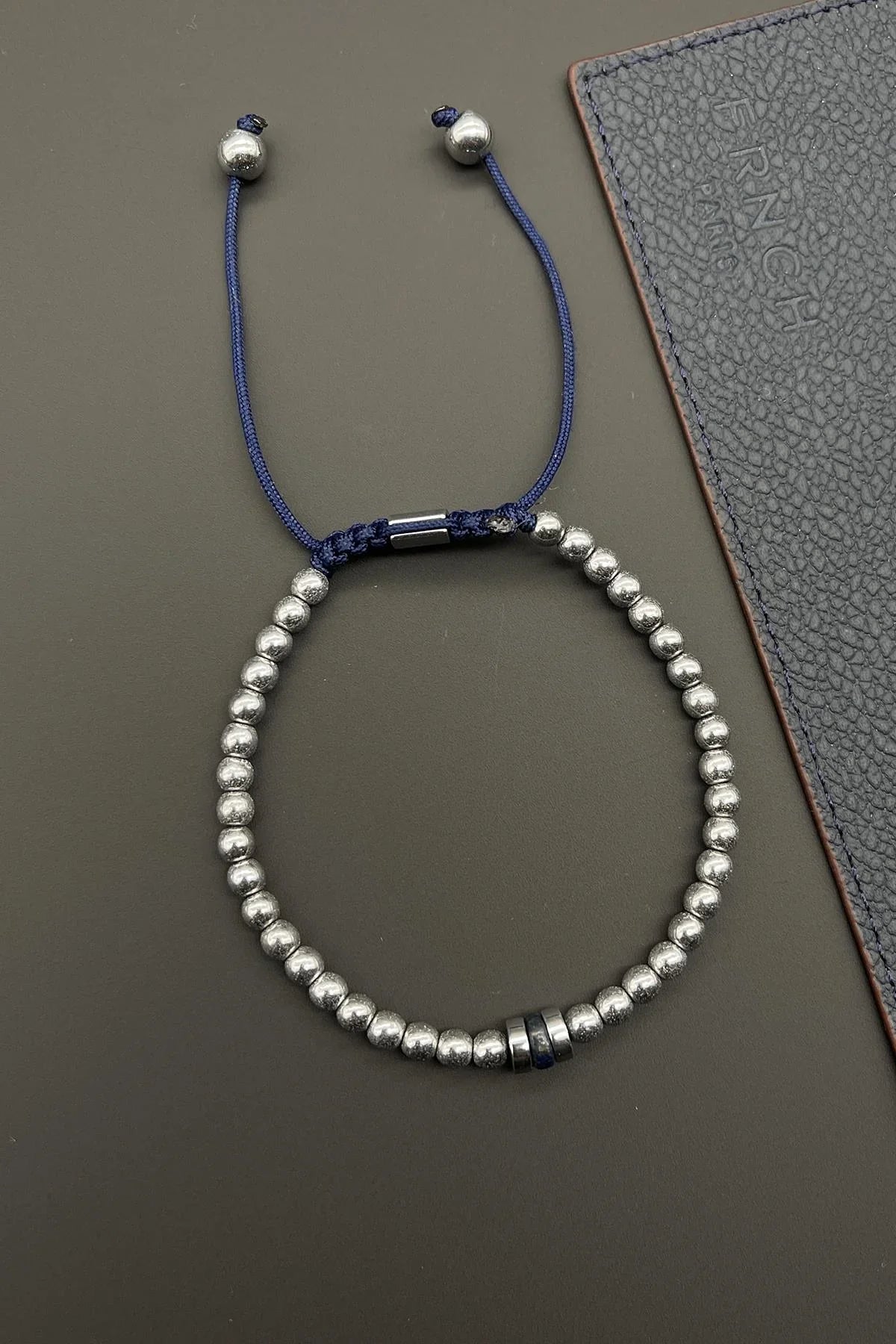 FRNCH Lapis Lazuli Doğal Taşlı Lacivert Renkli Ayarlanabilir Makrome Erkek Bileklik FRJ11585-1685-L