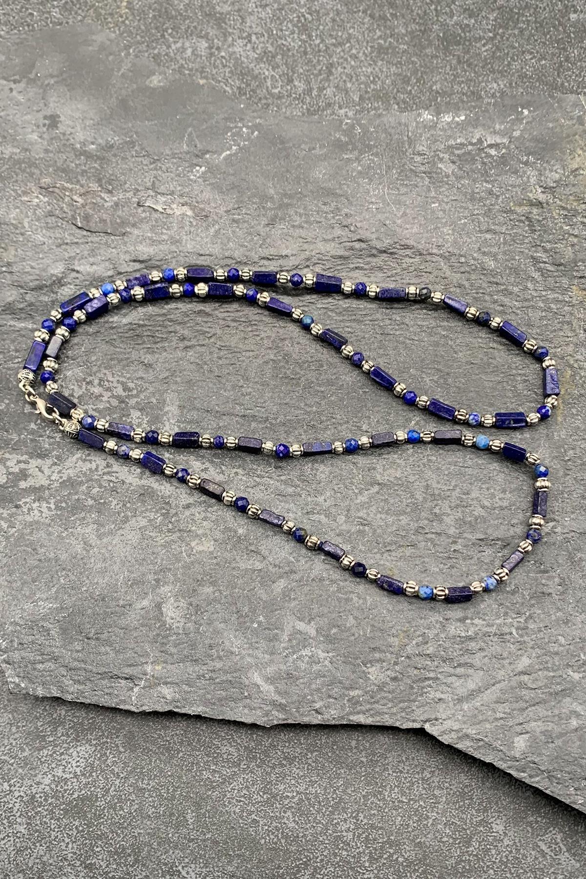FRNCH Lapis Lazuli Doğal Taşlı Lacivert Renkli Erkek Kolye FRJ30461-561-L