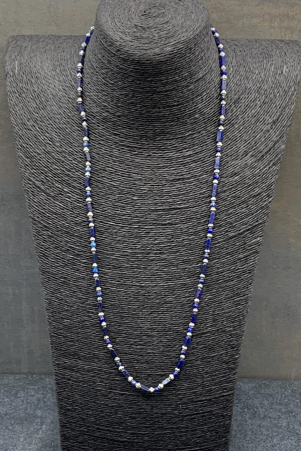 FRNCH Lapis Lazuli Doğal Taşlı Lacivert Renkli Erkek Kolye FRJ30461-561-L