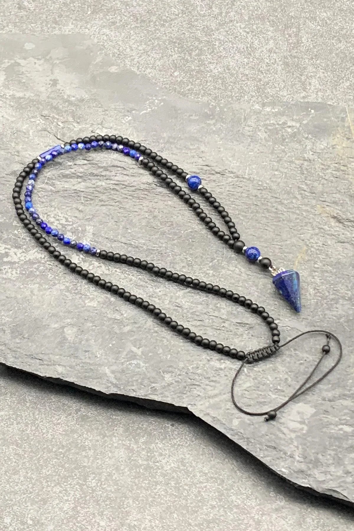 FRNCH Lapis Lazuli Doğal Taşlı Lacivert Renkli Erkek Kolye FRJ30489-589-L