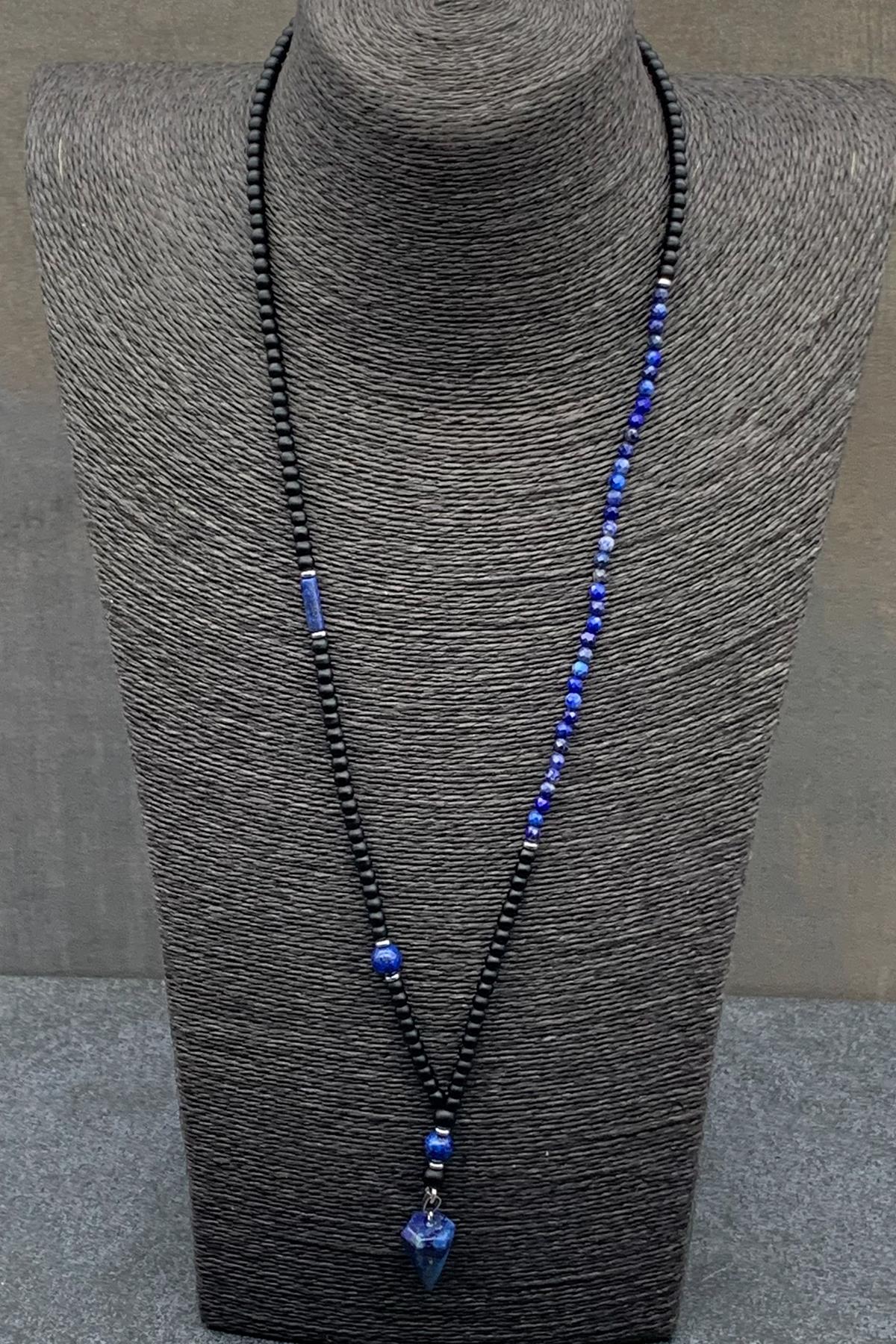 FRNCH Lapis Lazuli Doğal Taşlı Lacivert Renkli Erkek Kolye FRJ30489-589-L