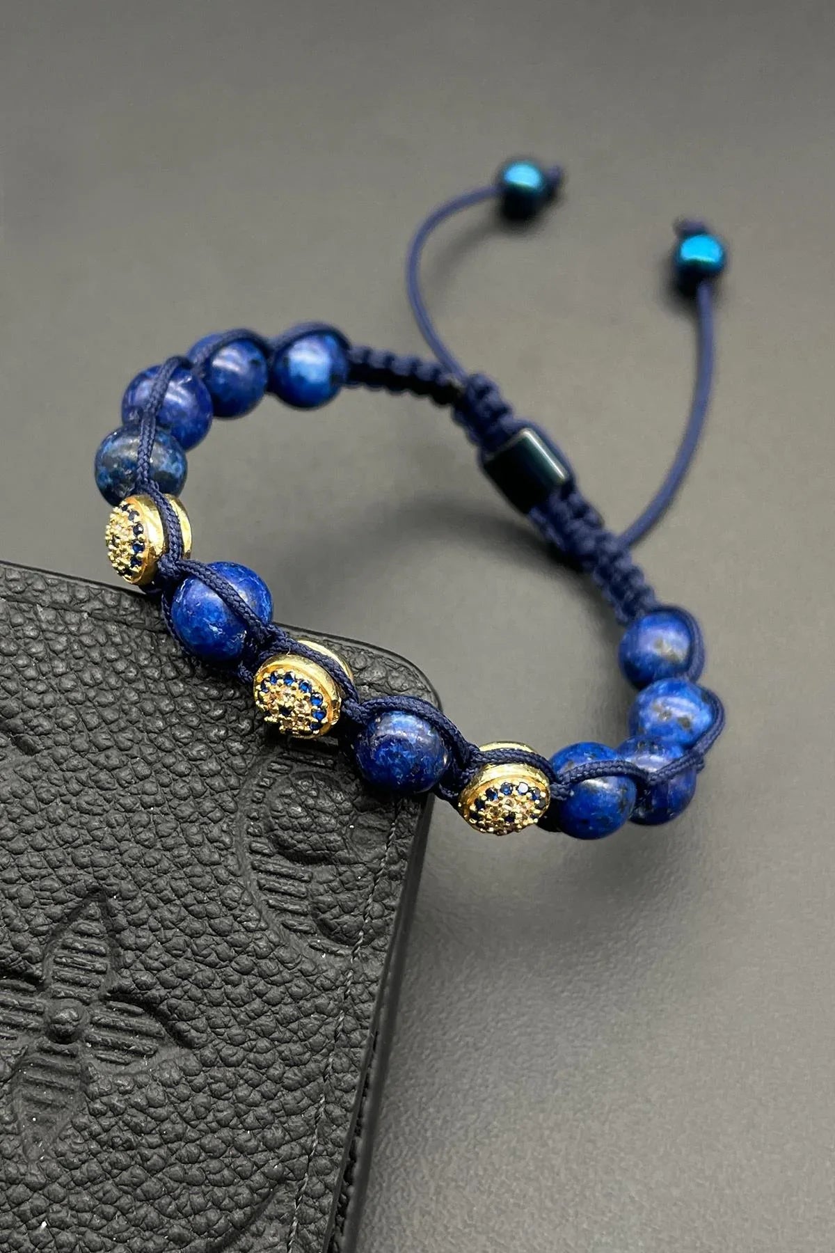 FRNCH Lapis Lazuli Doğal Taşlı Zirkon Parçalı Lacivert Renkli Erkek Bileklik FRJ11699-1799-L