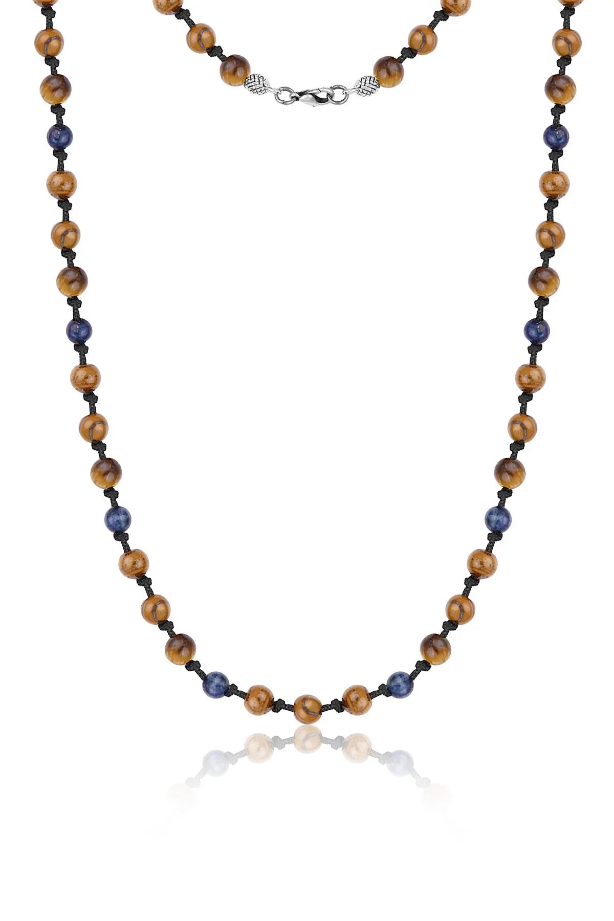 FRNCH Lapis Lazuli-Kaplangözü Taşlı Çift Renkli Yılan Örme Erkek Kolye FRJ30445-545-LK