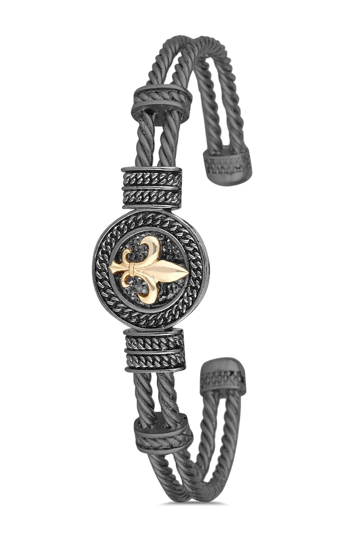 FRNCH Lilyum Figürlü Füme-Gold Renkli Erkek Bileklik FRJ11273-1373-BG