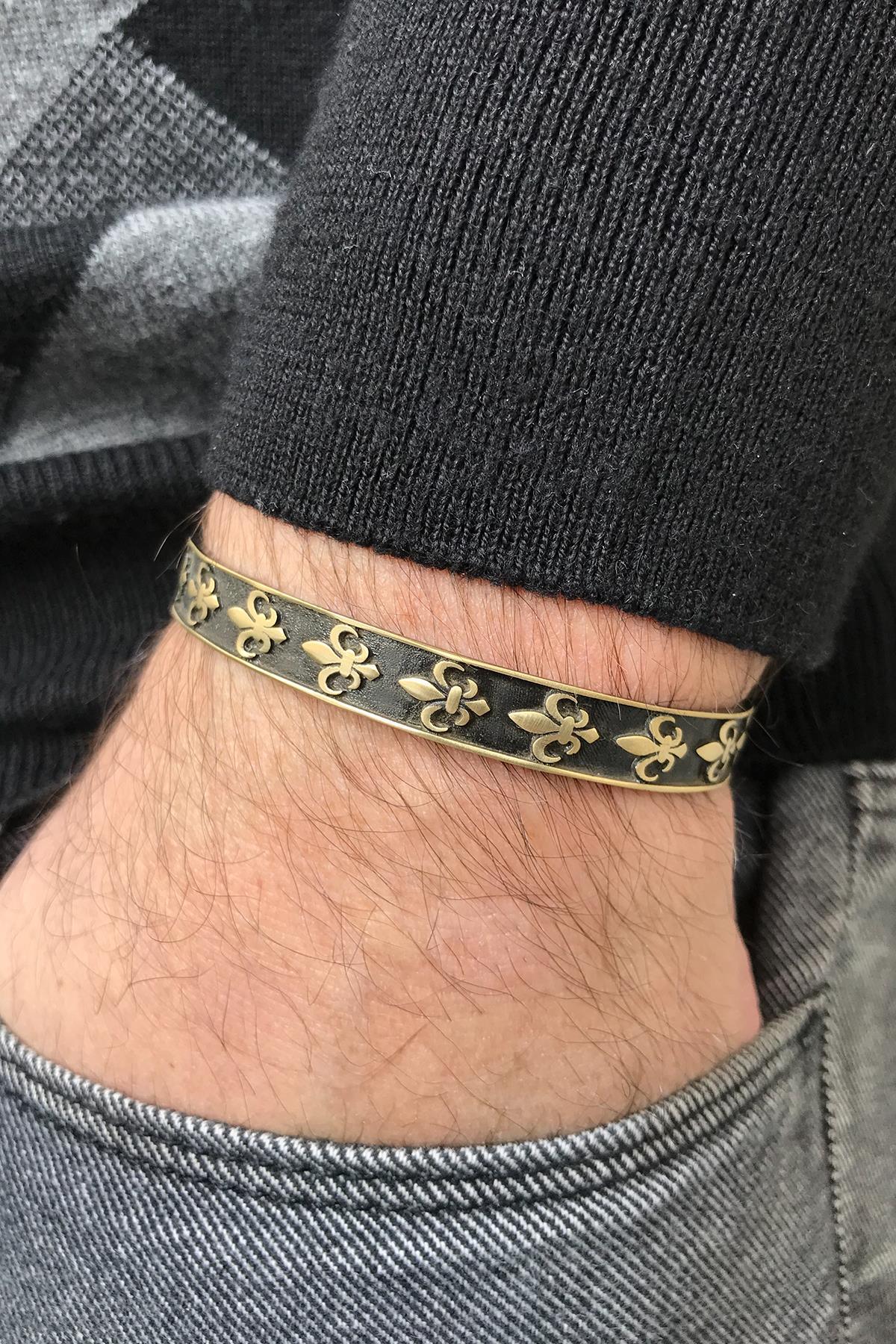 FRNCH Lilyum Figürlü Siyah Renk Erkek Kelepçe Bileklik FRJ11163-1263-B