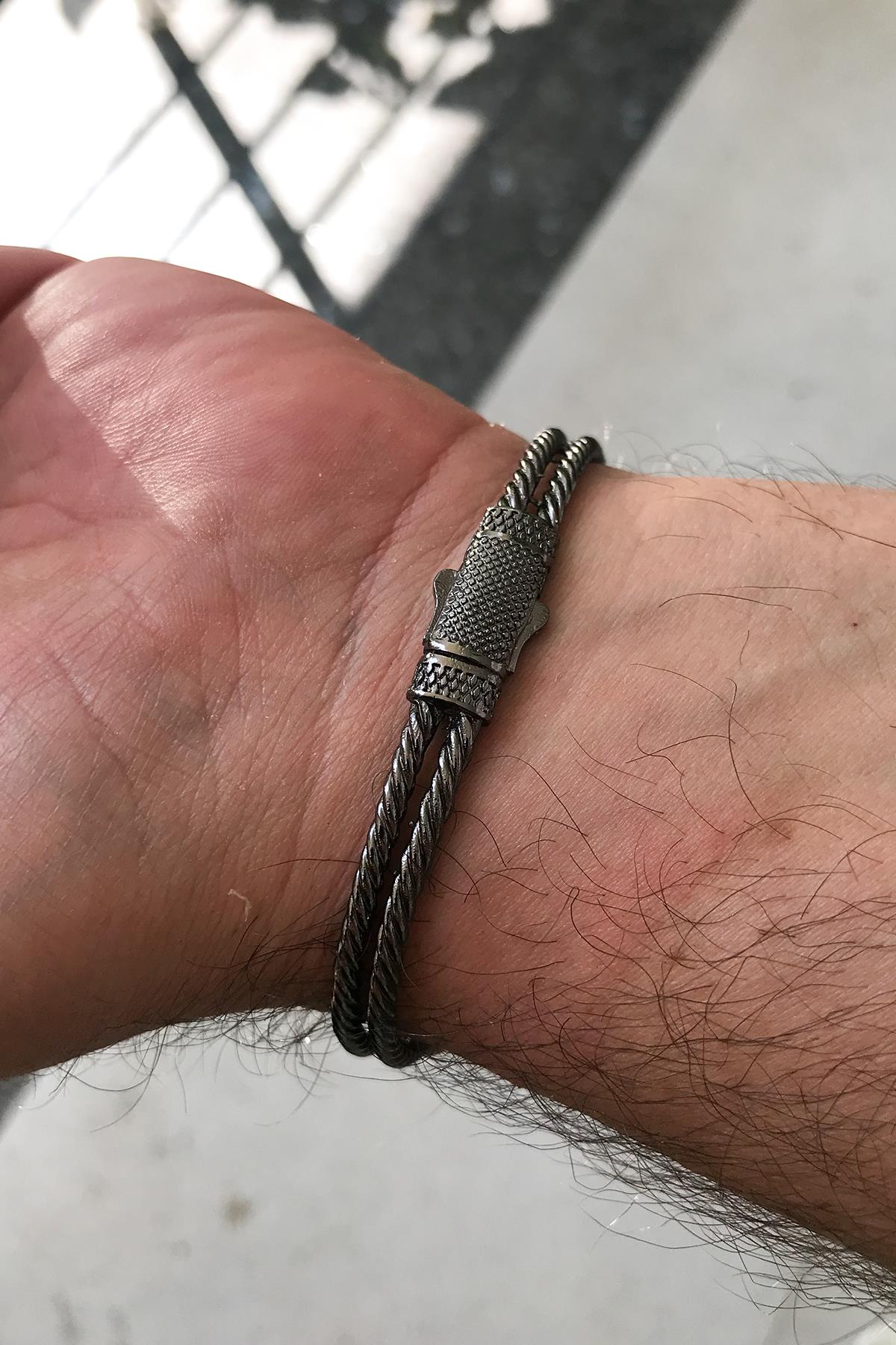 FRNCH Lilyum Figürlü Zirkon Taşlı Füme Renk Handmade Erkek Bileklik FRJ11225-1325-B