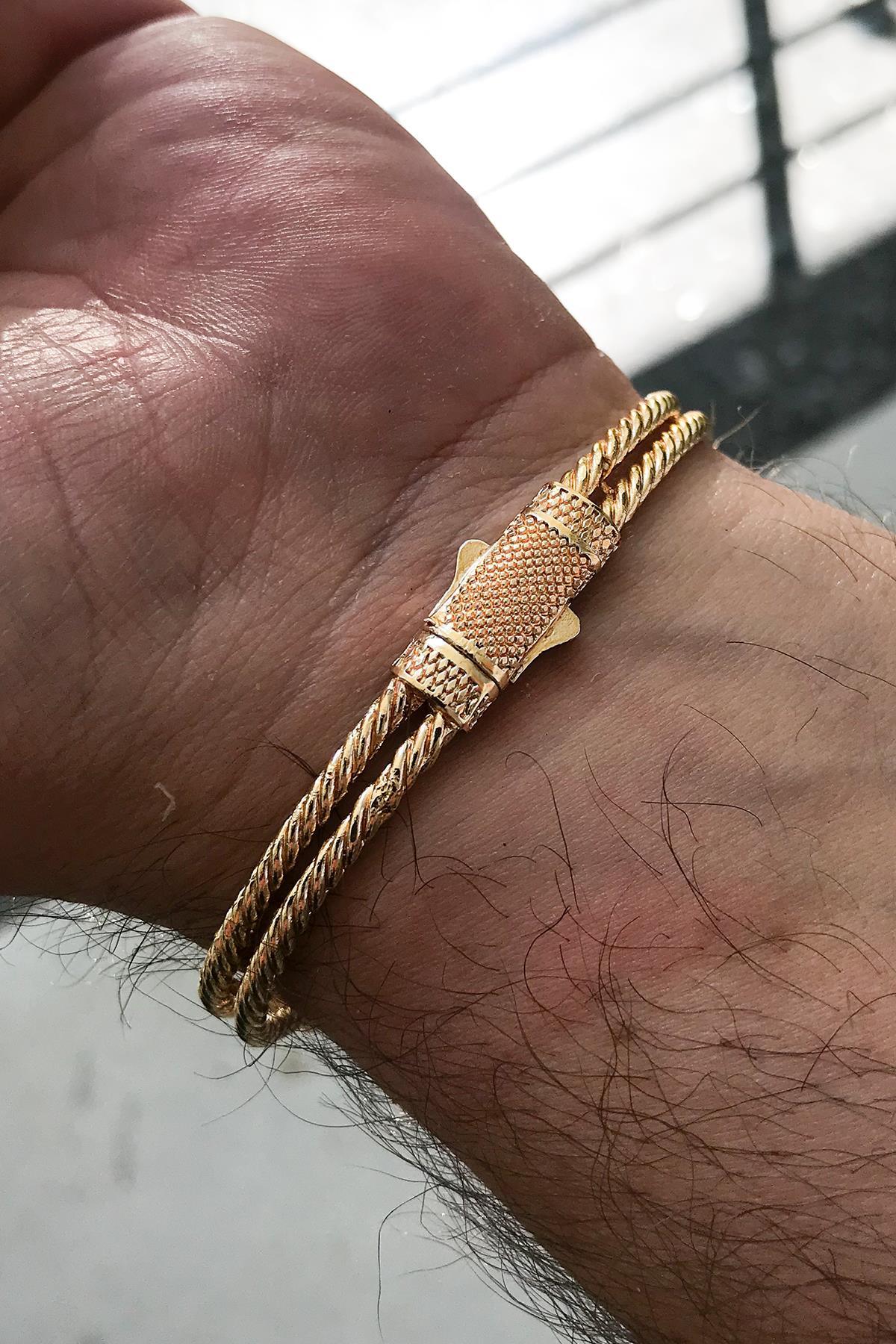 FRNCH Lilyum Figürlü Zirkon Taşlı Gold Renk Handmade Erkek Bileklik FRJ11225-1325-G